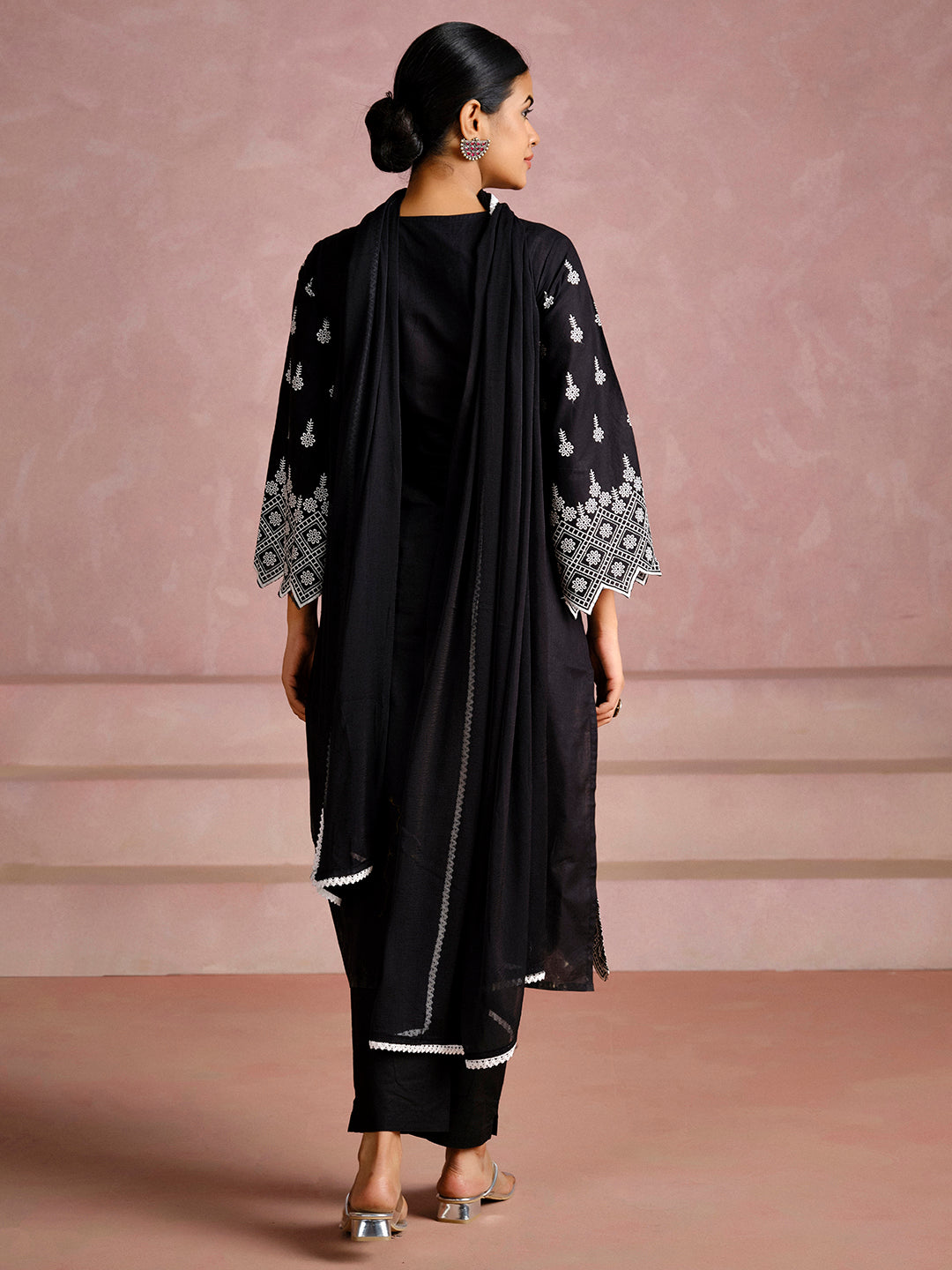 Cotton Schiffli Festive Kurta Set With Dupatta