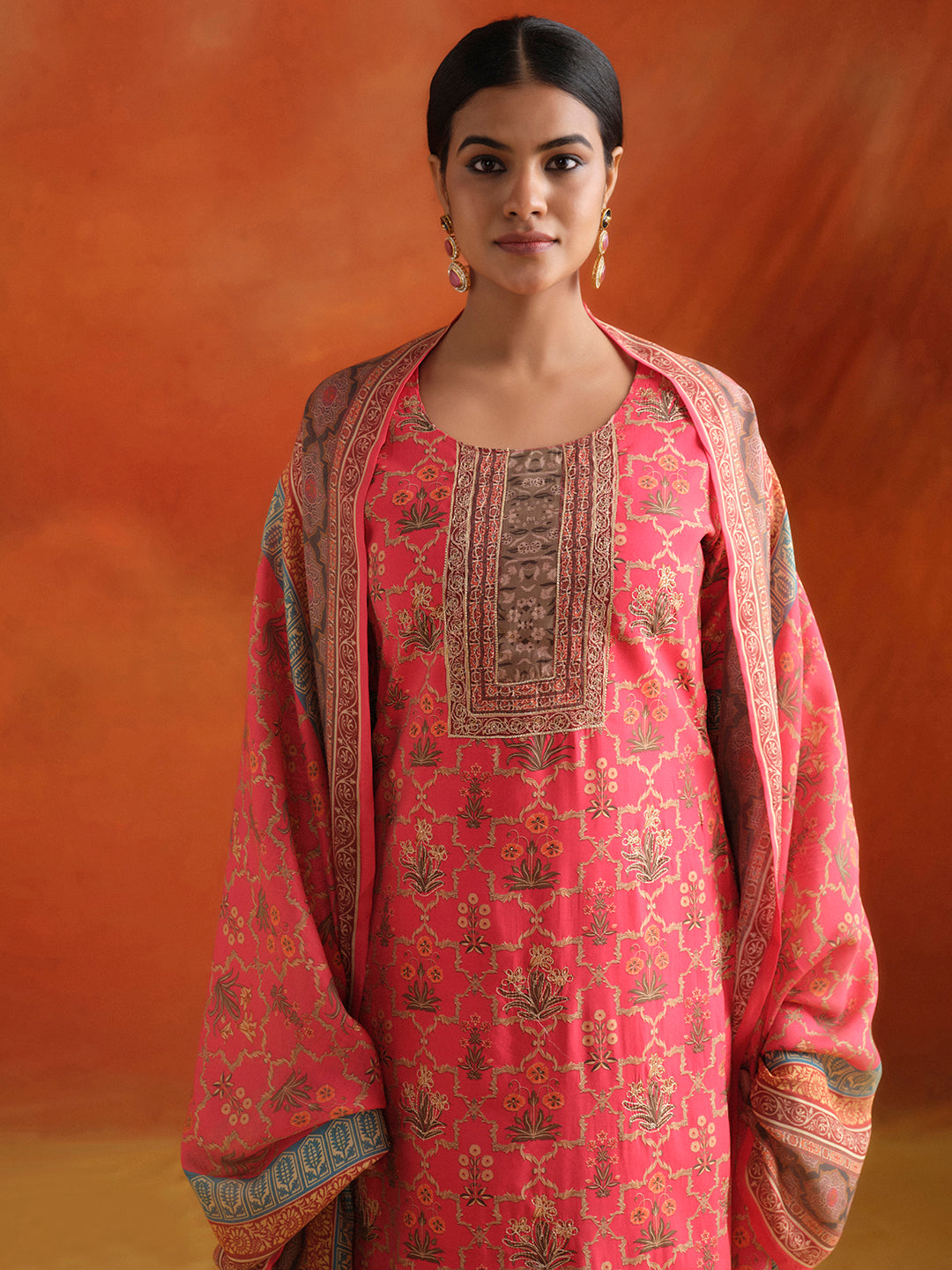 Embellished Ethnic Printed Festive Kurta Set With Dupatta