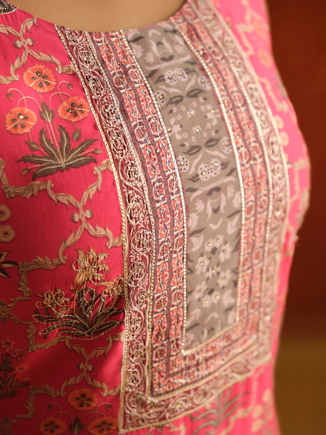 Embellished Ethnic Printed Festive Kurta Set With Dupatta