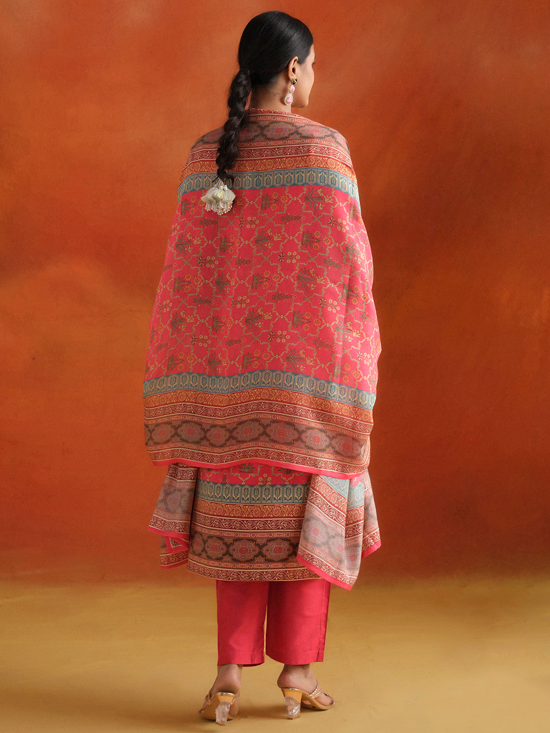 Embellished Ethnic Printed Festive Kurta Set With Dupatta