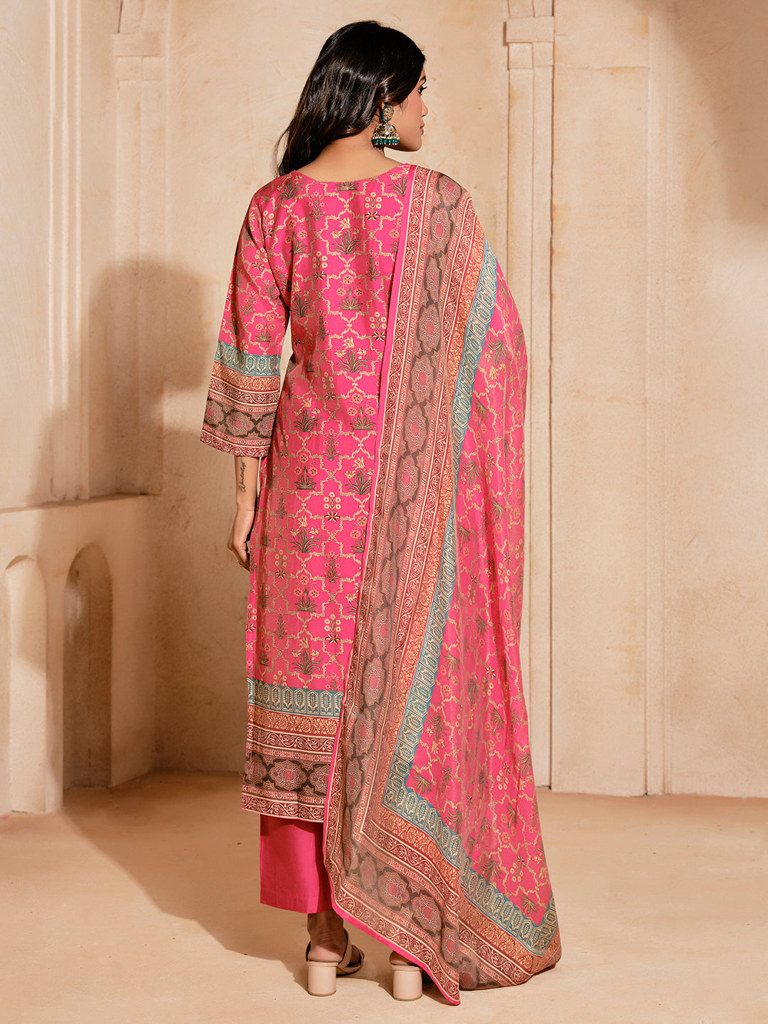 Embellished Ethnic Printed Festive Kurta Set With Dupatta