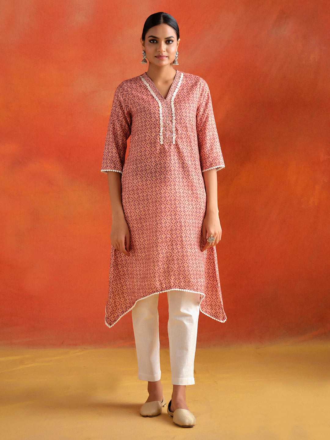 Peach Tagai Handwork A-line Kurta