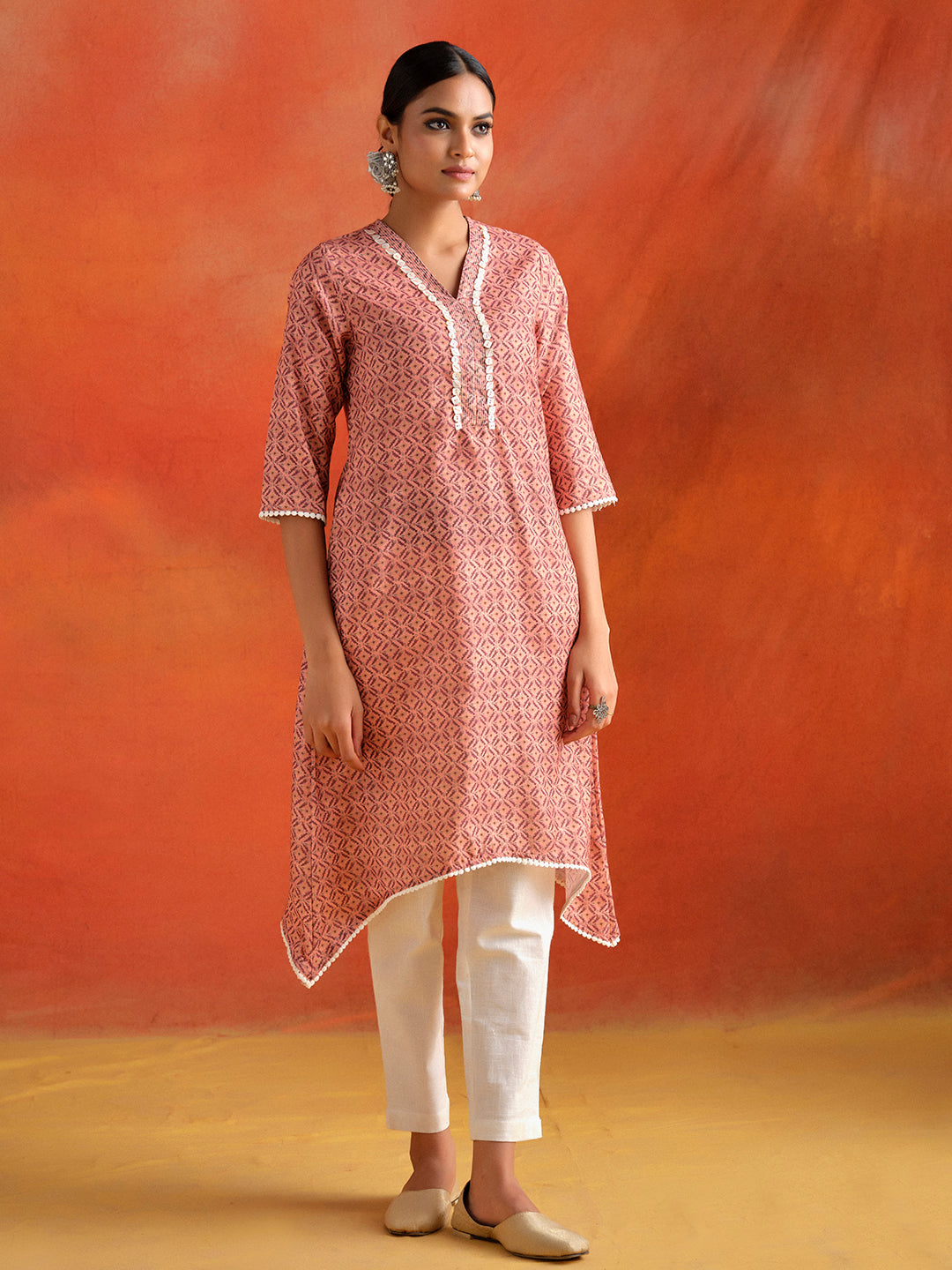 Peach Tagai Handwork A-line Kurta