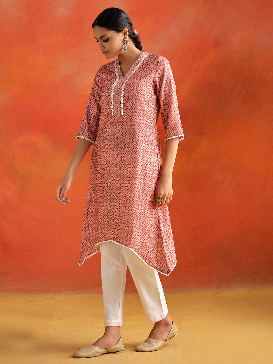 Peach Tagai Handwork A-line Kurta