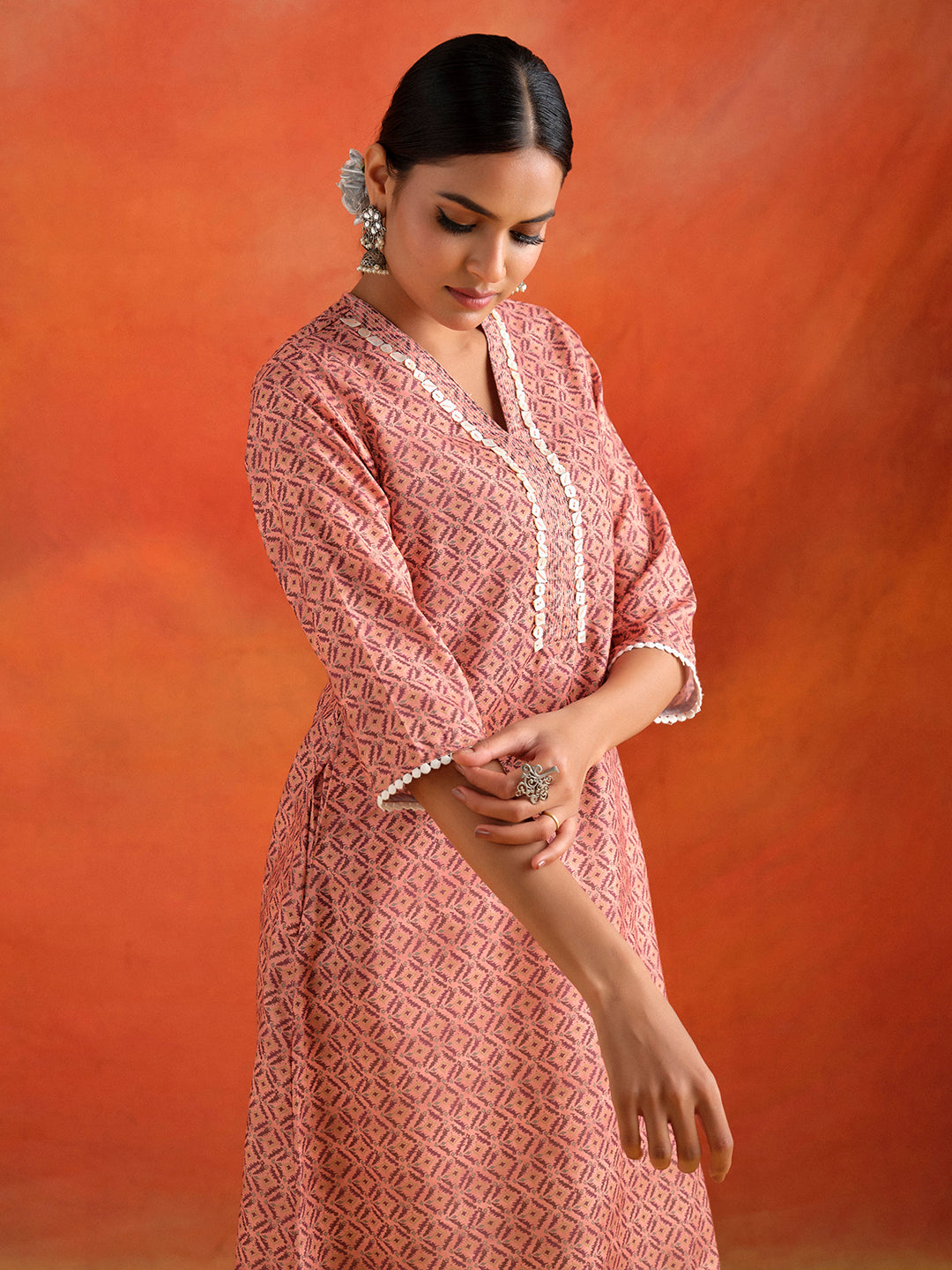 Peach Tagai Handwork A-line Kurta