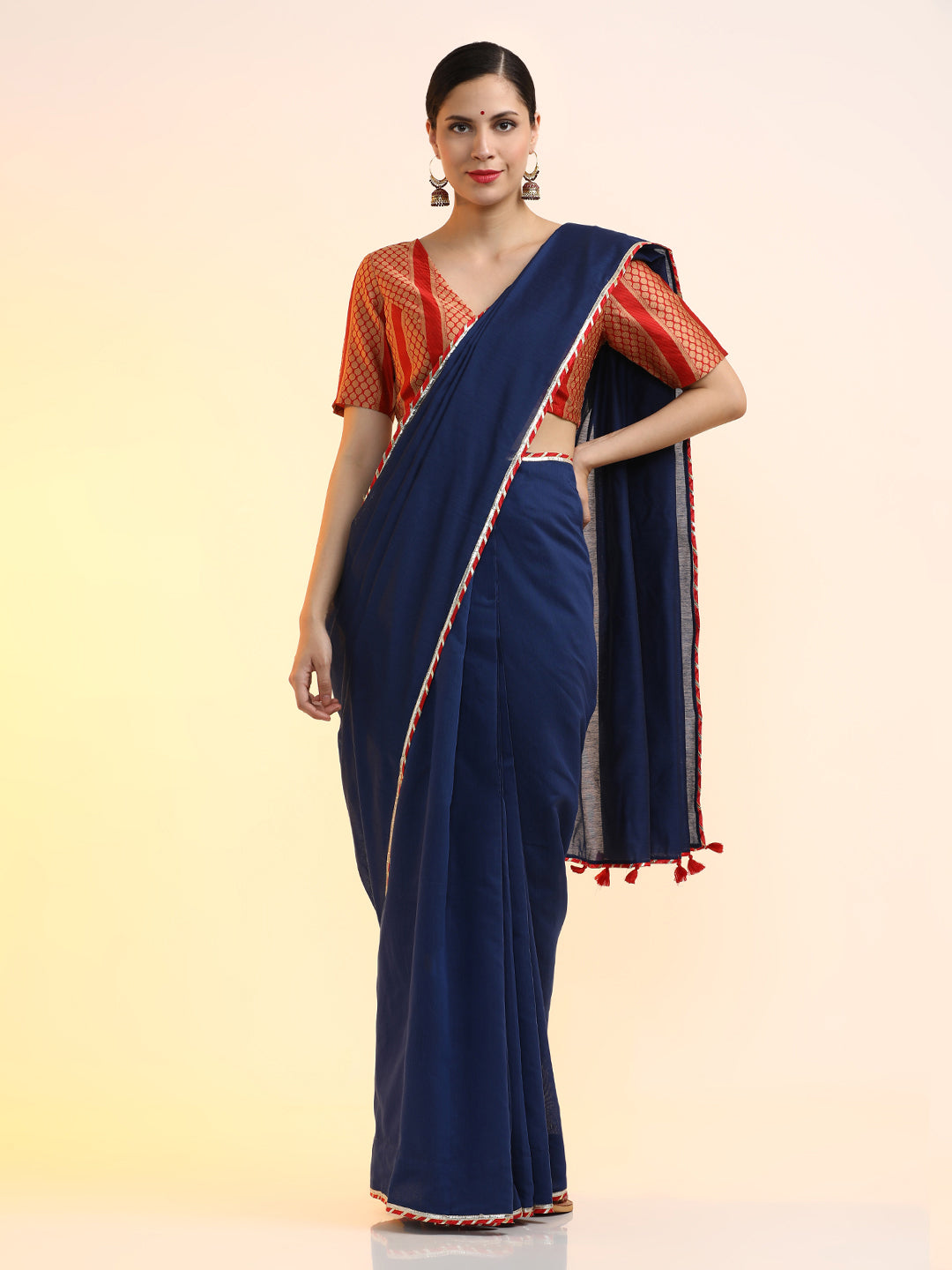 Ready to Wear Chanderi Solid Saree With Blouse Piece