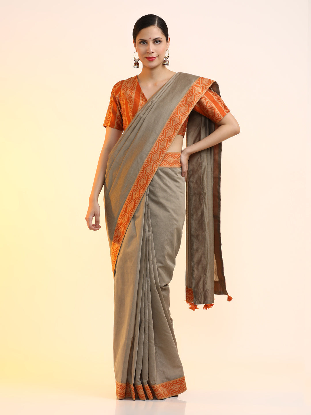 Ready to Wear Chanderi Solid Saree With Blouse Piece
