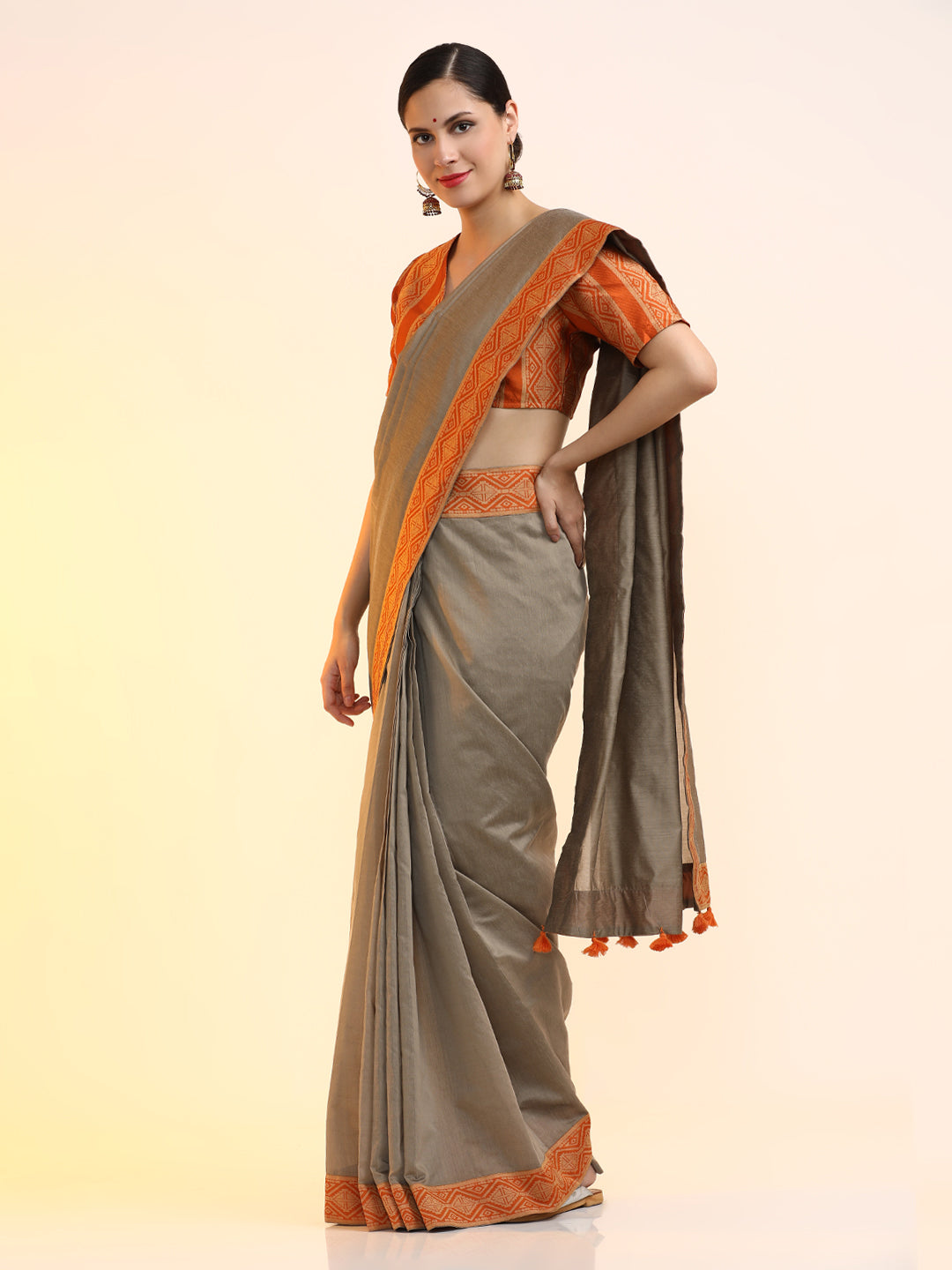 Ready to Wear Chanderi Solid Saree With Blouse Piece