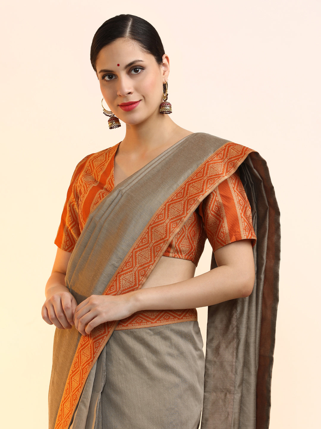 Ready to Wear Chanderi Solid Saree With Blouse Piece