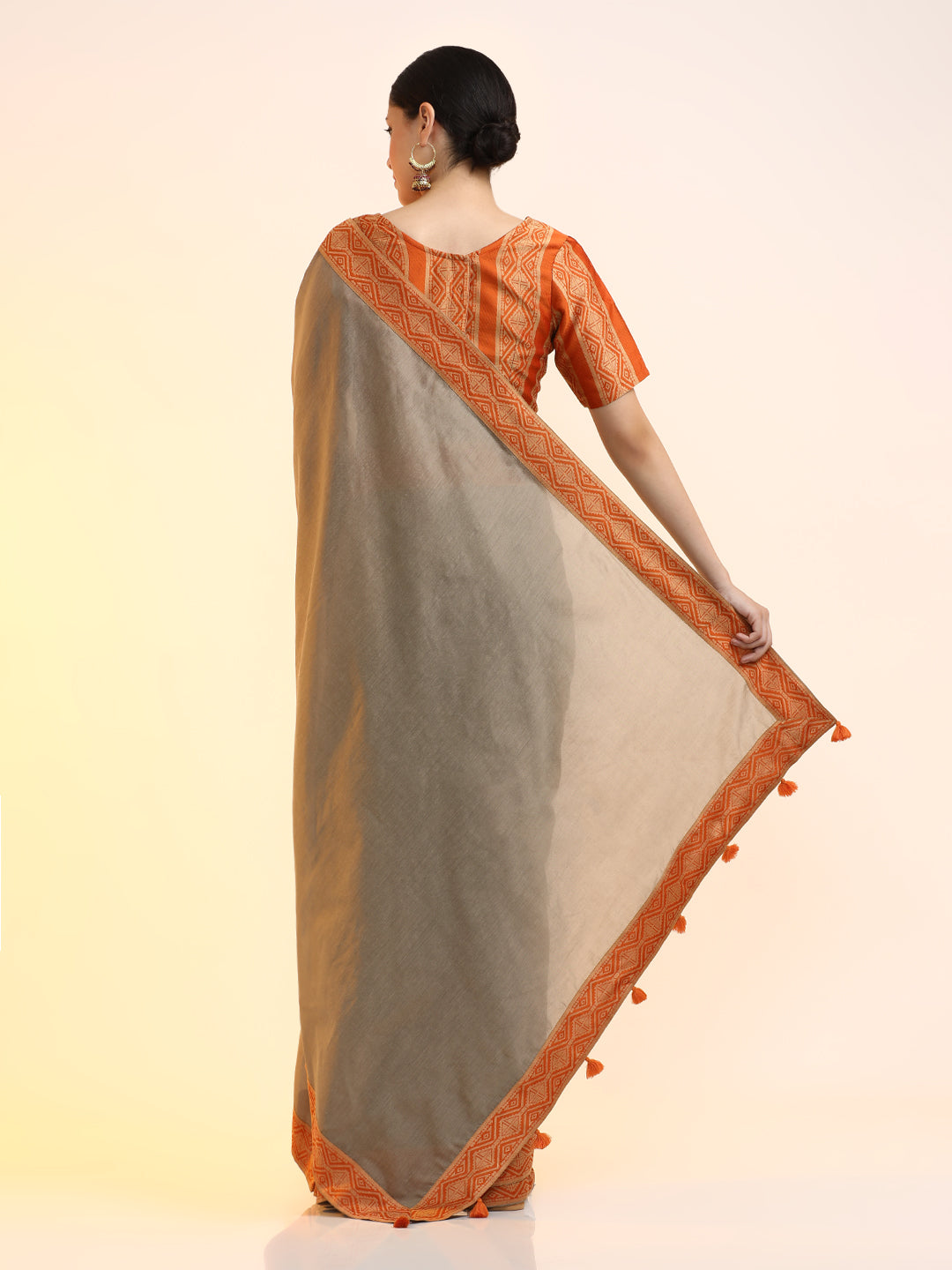 Ready to Wear Chanderi Solid Saree With Blouse Piece