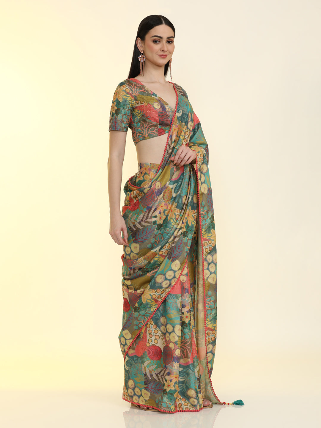 Ready to Wear Tussar Silk Tropical Printed Saree