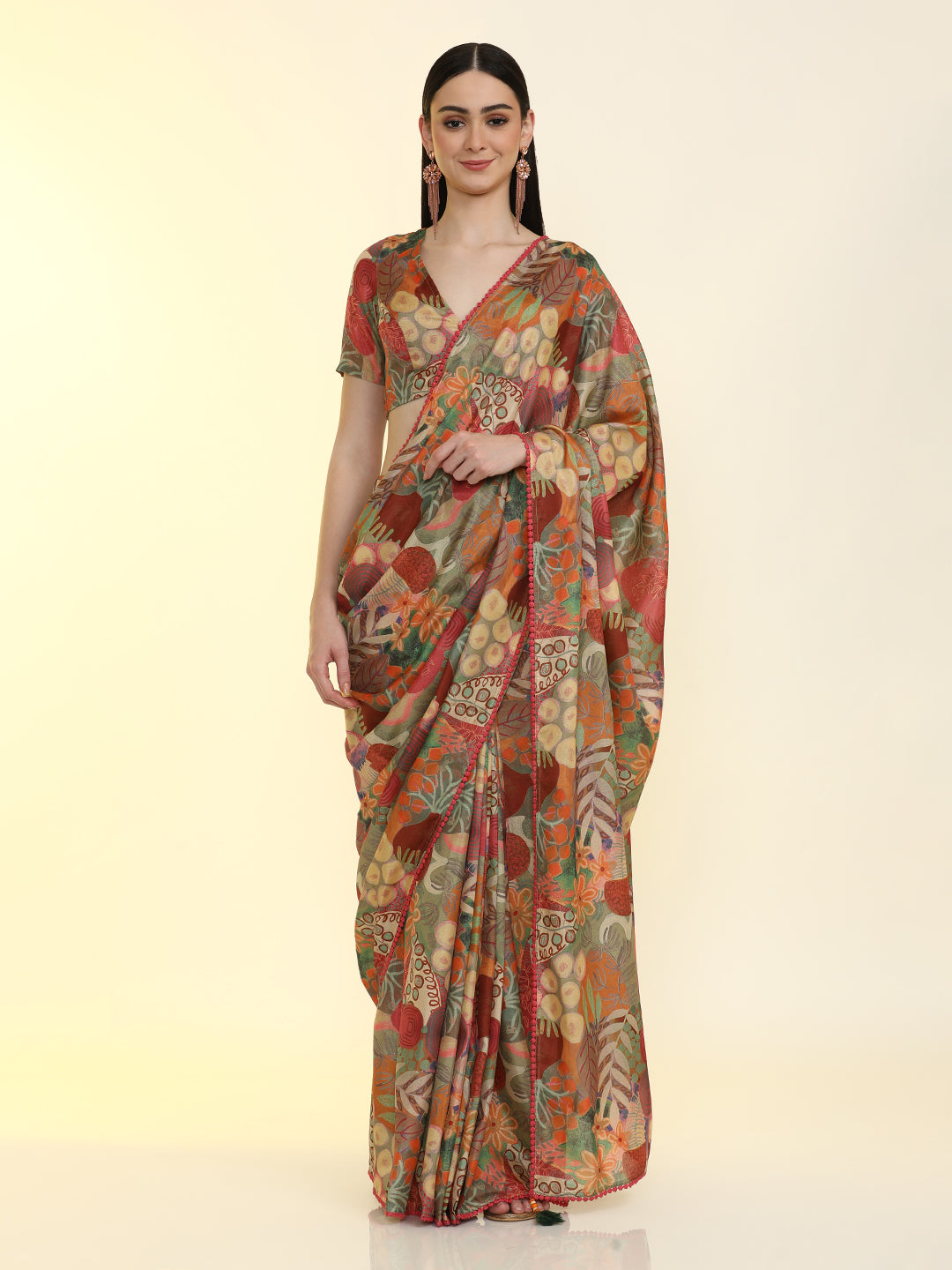 Ready to Wear Tussar Silk Tropical Printed Saree