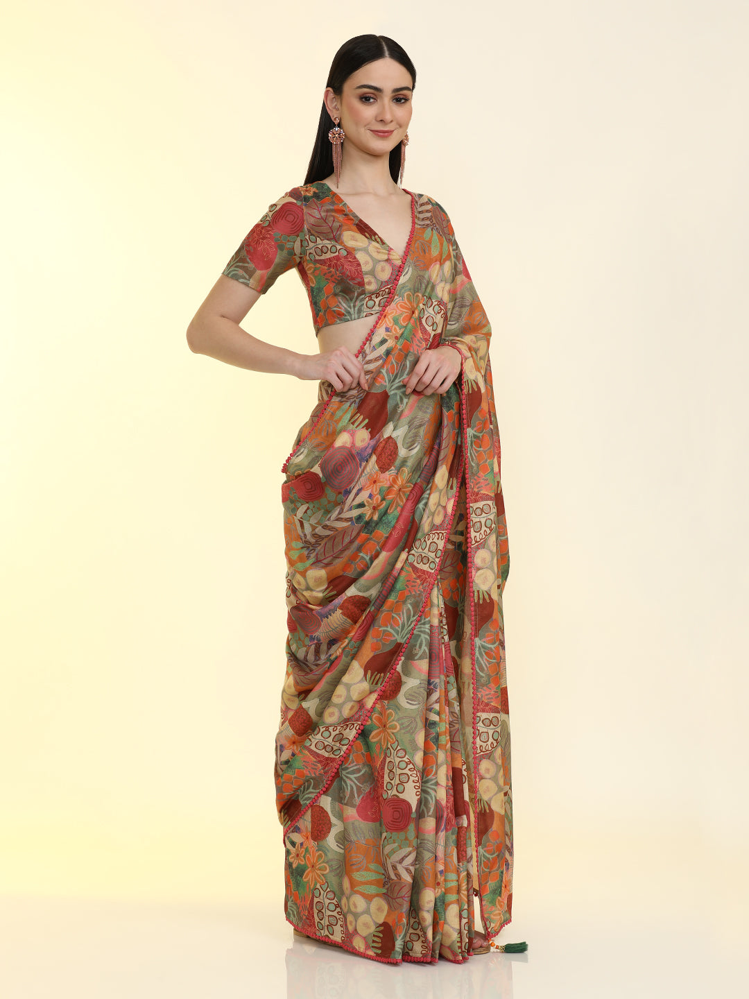 Ready to Wear Tussar Silk Tropical Printed Saree