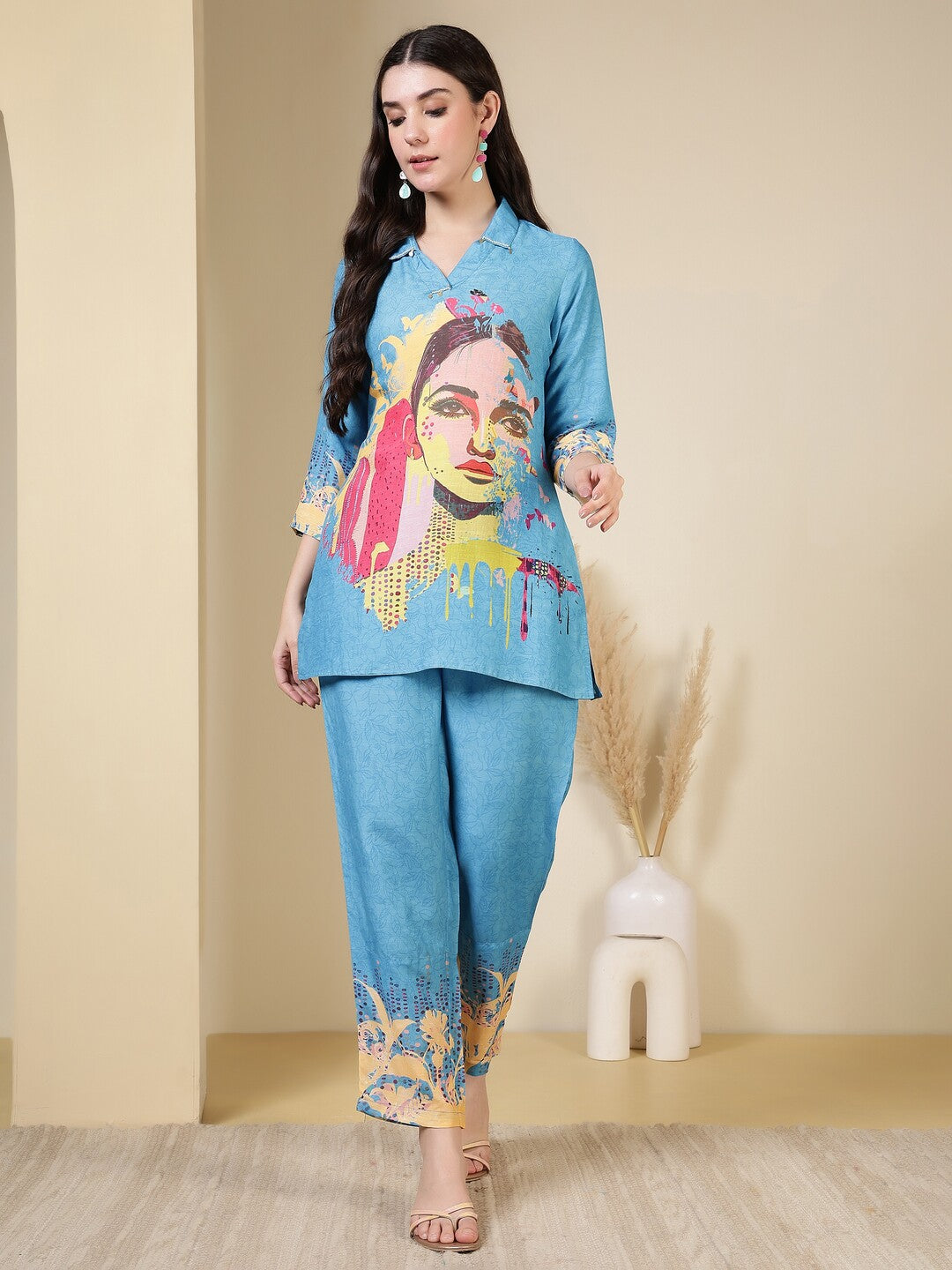 Abstract Embroidered Straight Kurta & Trousers Sets