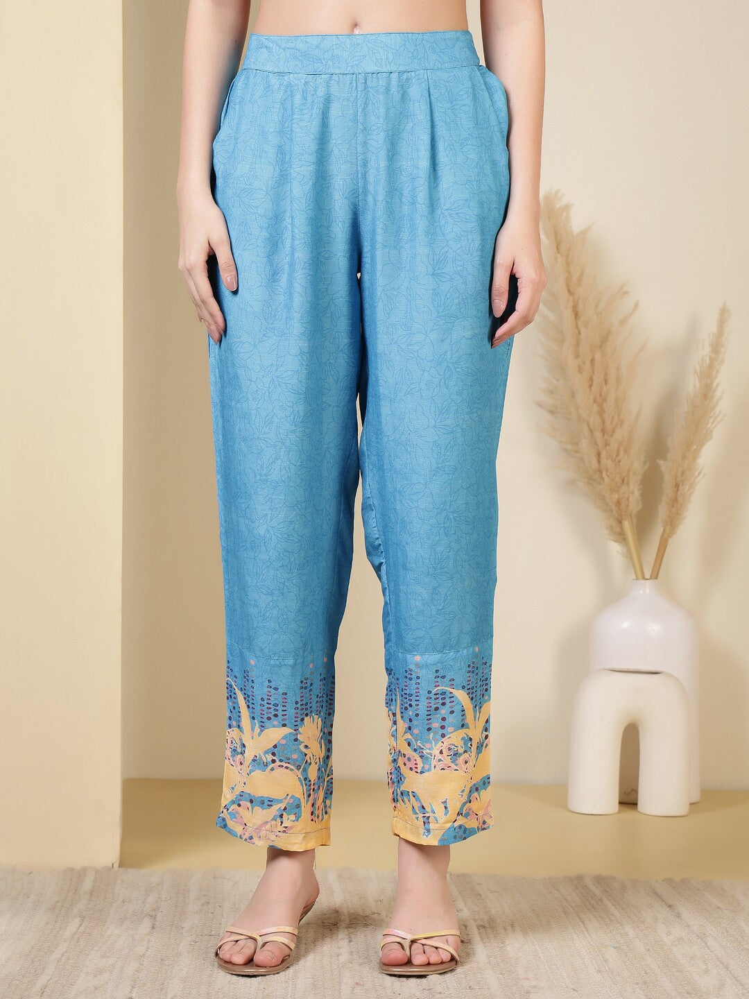 Abstract Embroidered Straight Kurta & Trousers Sets
