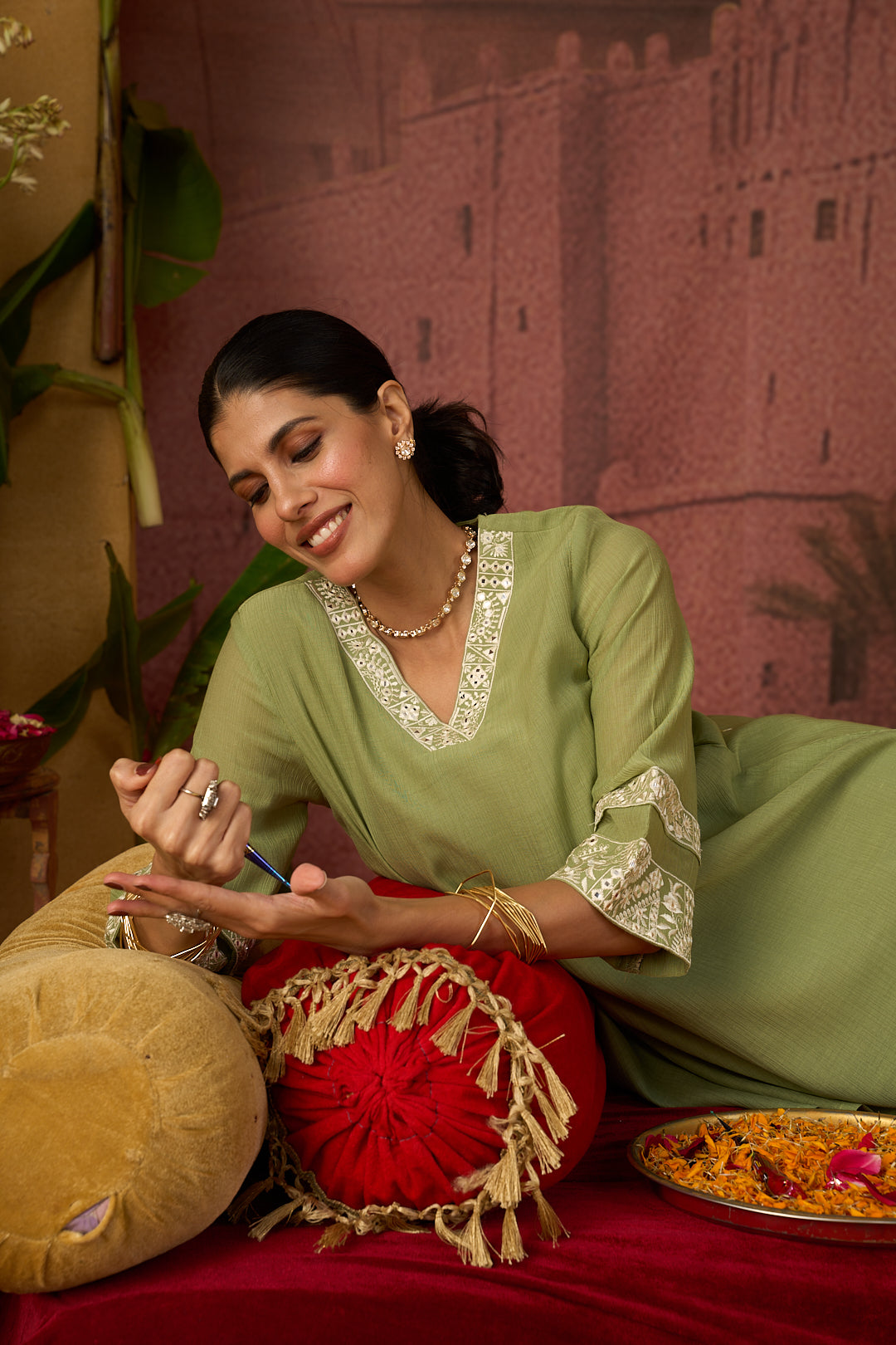 Floral Embroidered Straight Viscose Rayon Kurta & Sharara Sets