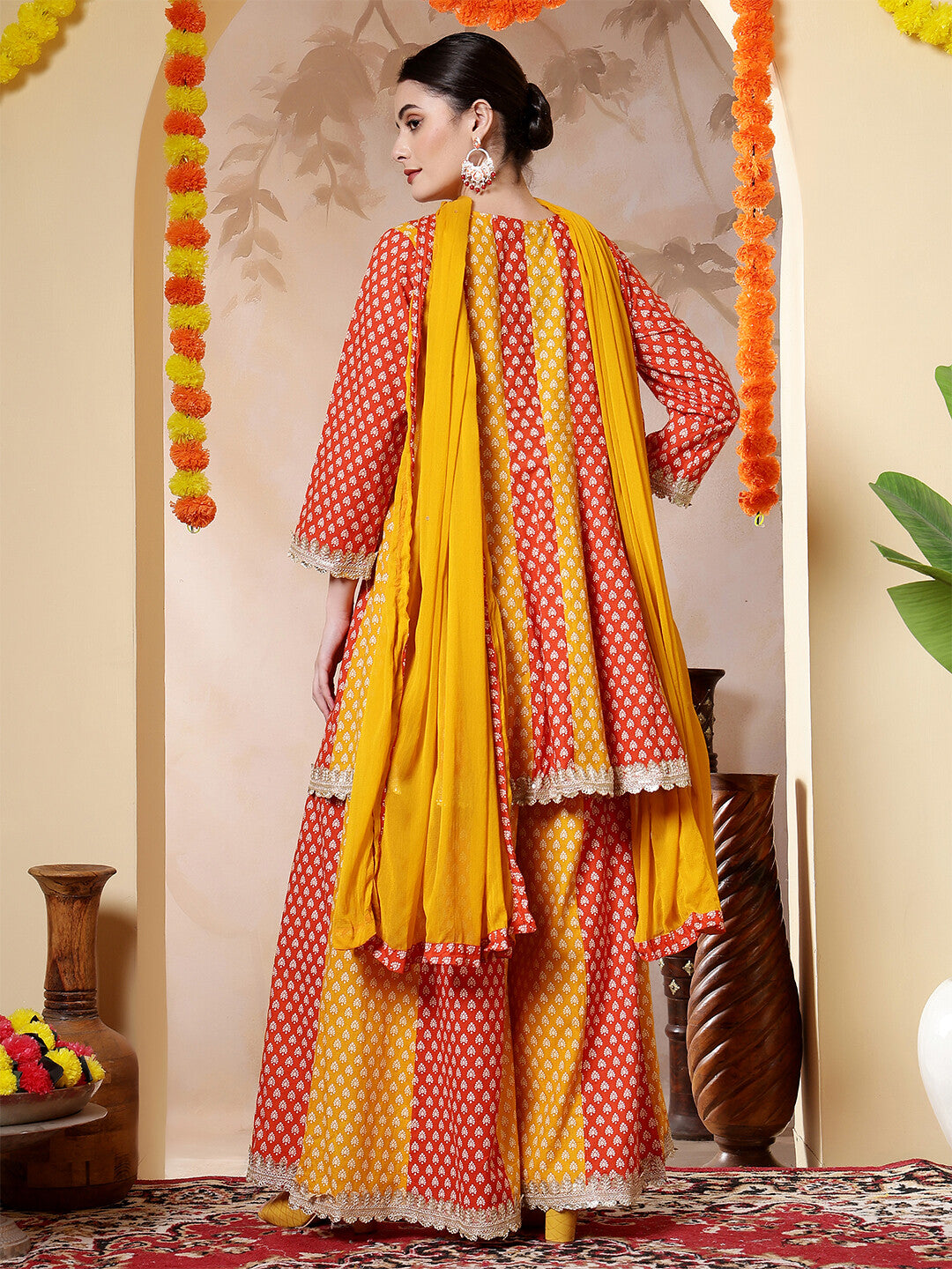 Floral Embroidered A-Line Pure Cotton Kurta & Sharara Sets