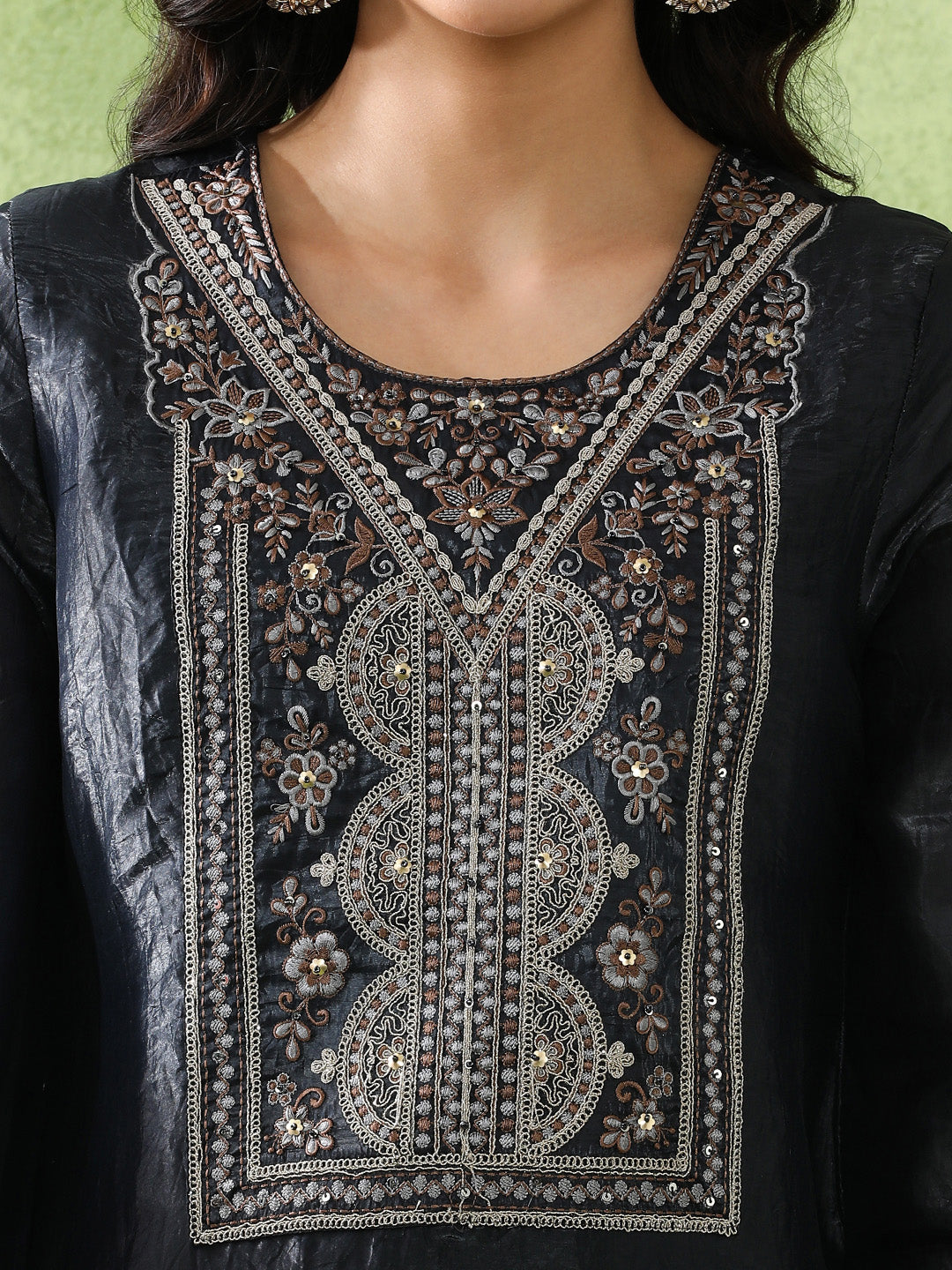 Floral Embroidered Straight Organza Kurta & Trousers Sets