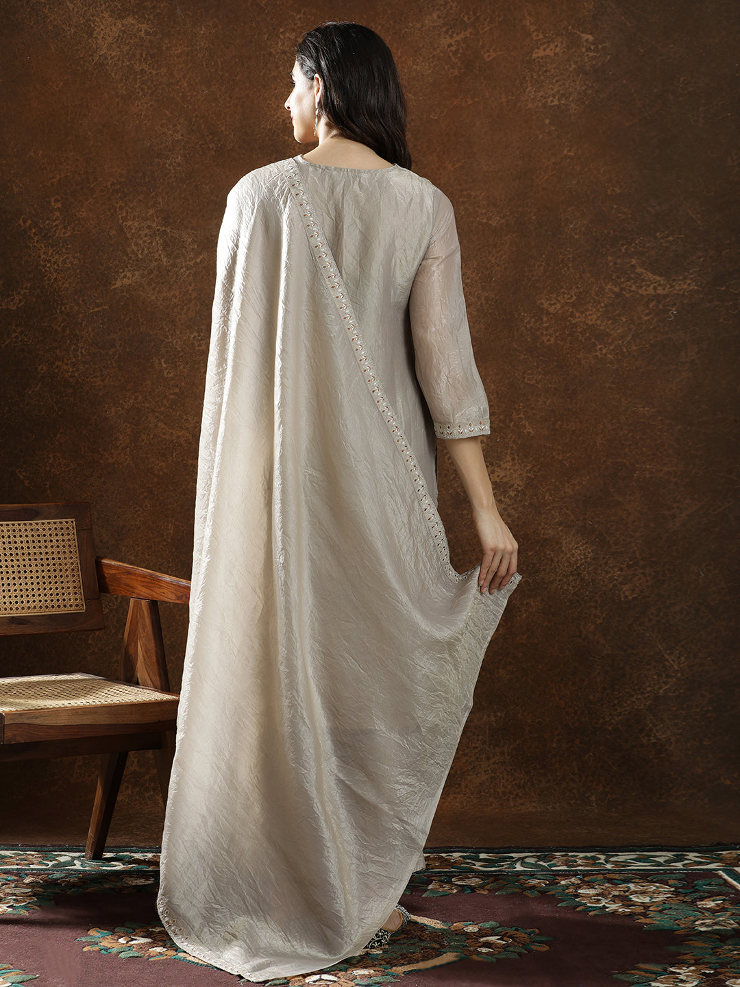 Floral Embroidered Straight Kurta & Trousers Sets