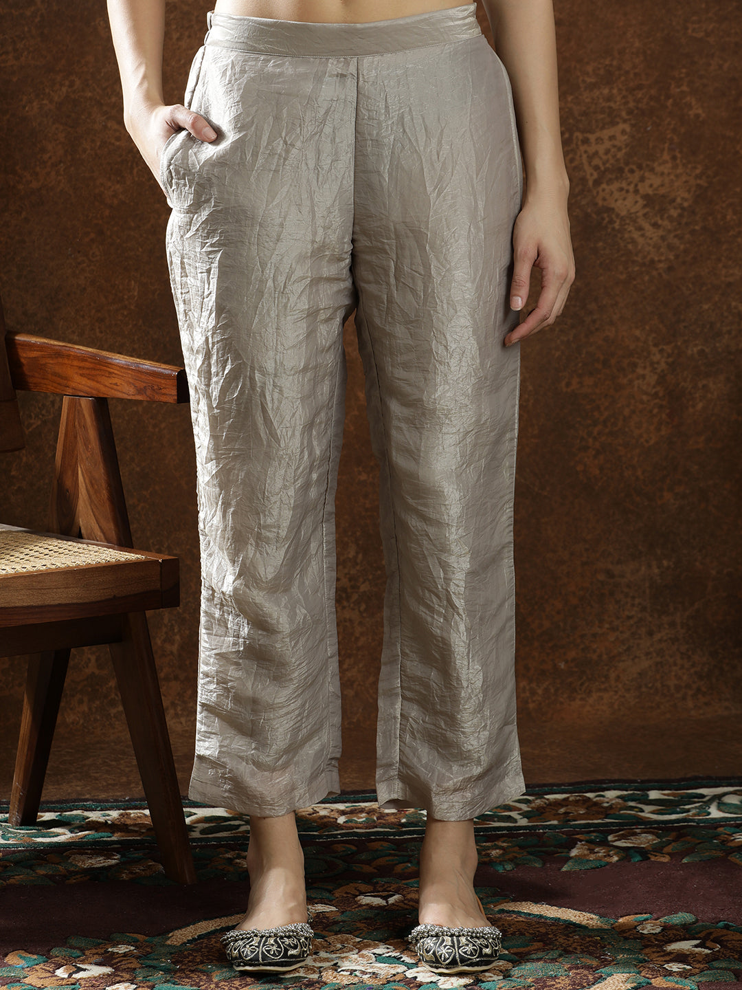 Floral Embroidered Straight Kurta & Trousers Sets