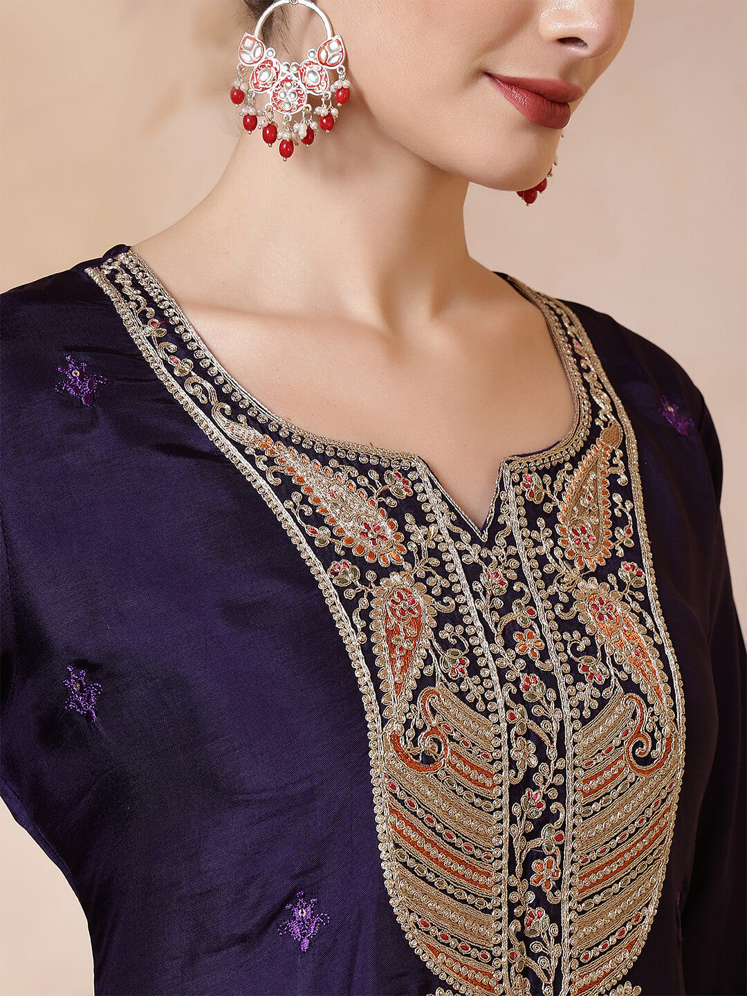 Floral Embroidered Straight Kurta & Trousers Sets