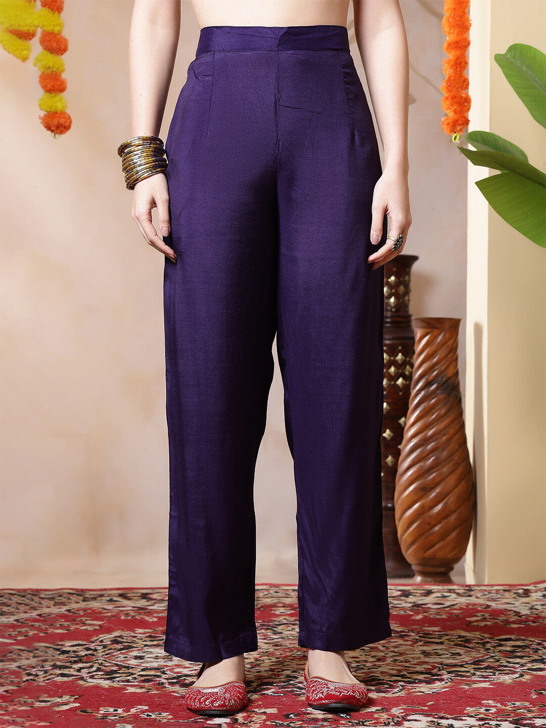 Floral Embroidered Straight Kurta & Trousers Sets