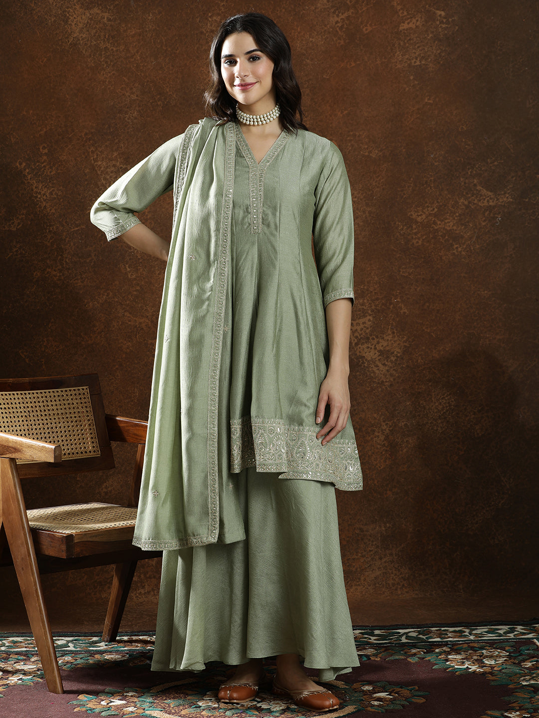 Floral Embroidered A-Line Kurta & Sharara Sets