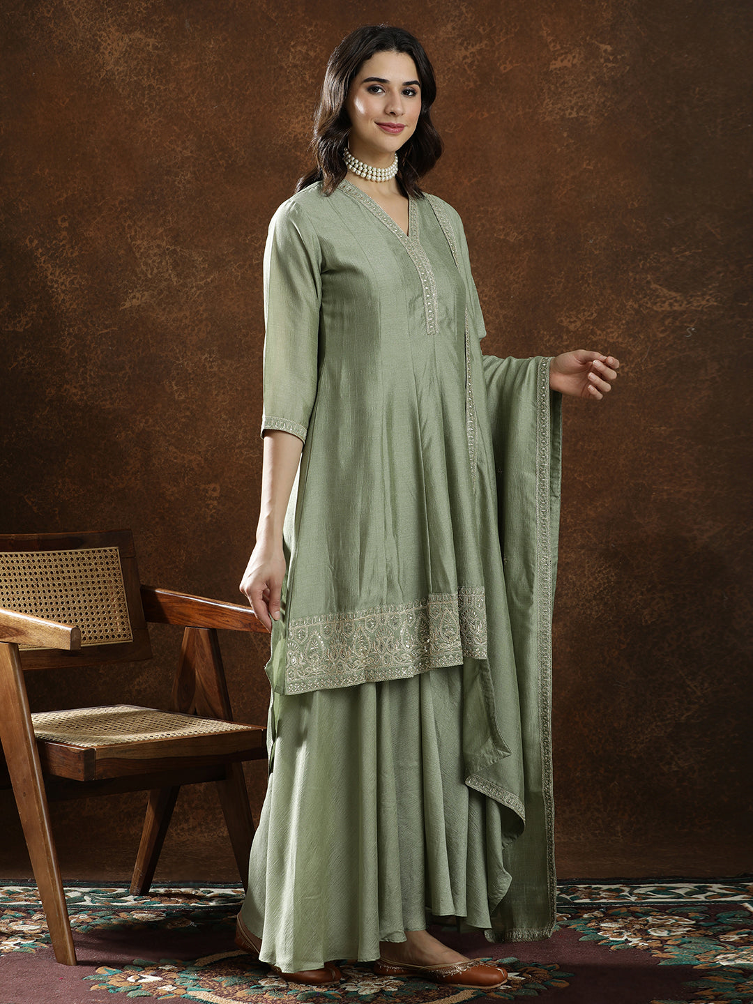 Floral Embroidered A-Line Kurta & Sharara Sets