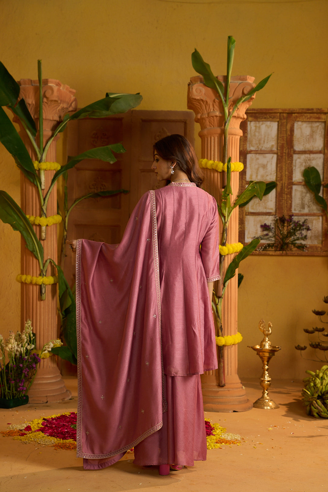 Floral Embroidered A-Line Silk Blend Kurta & Sharara Sets