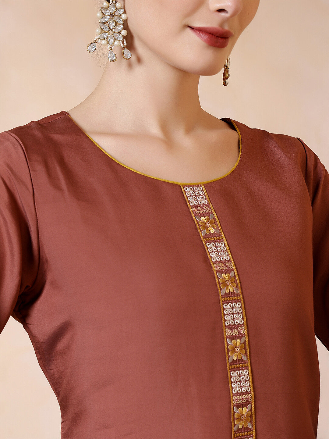 Floral Embroidered Straight Kurta & Trousers Sets