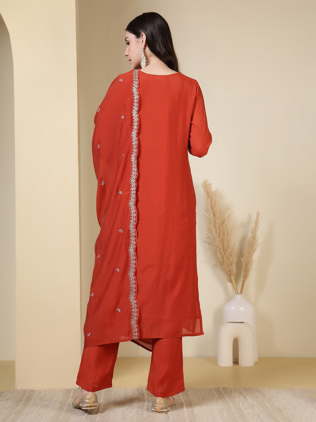 Floral Embroidered Straight Kurta & Trousers Sets