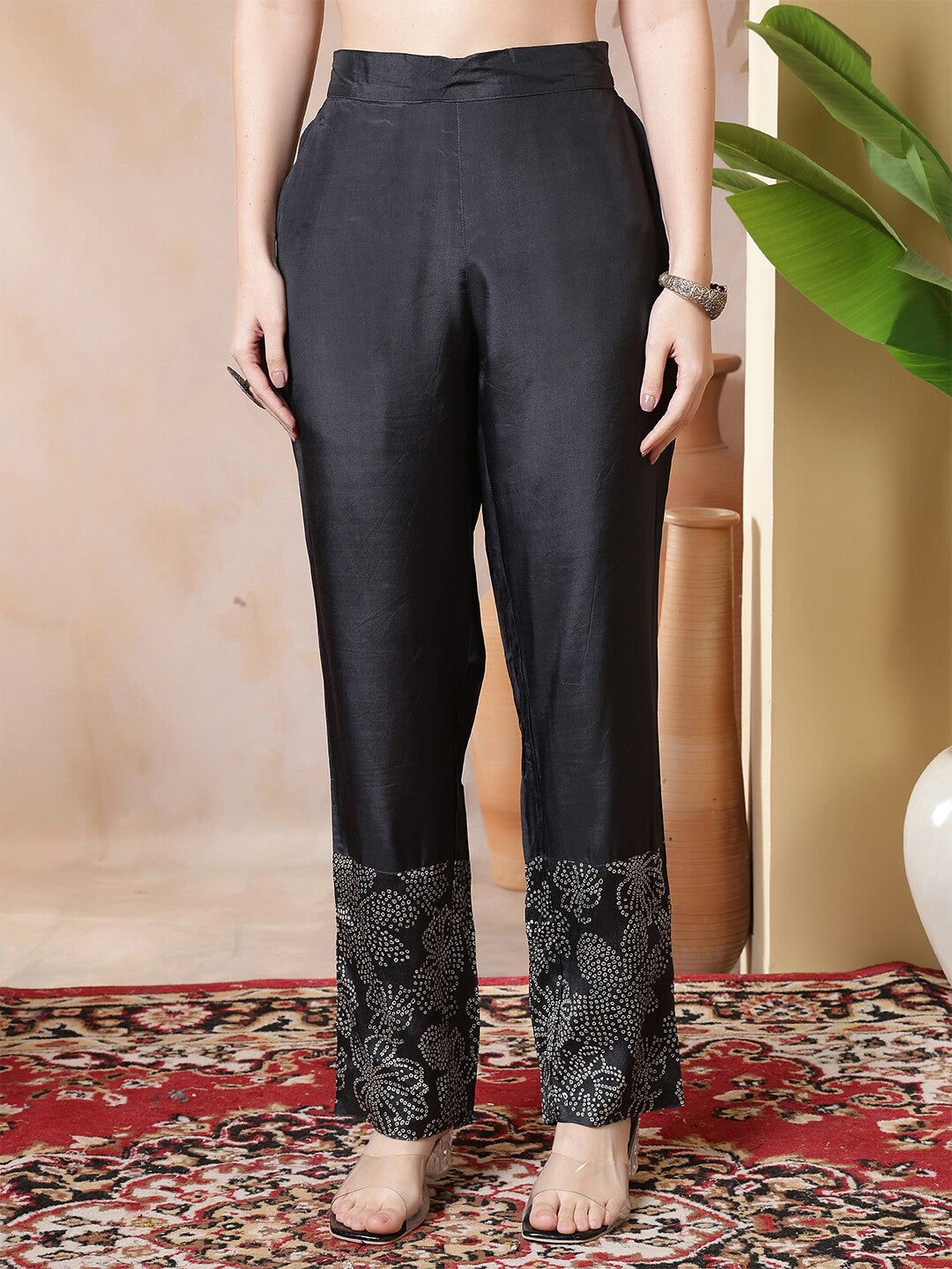 Bandhani Embroidered Straight Kurta & Trousers Sets