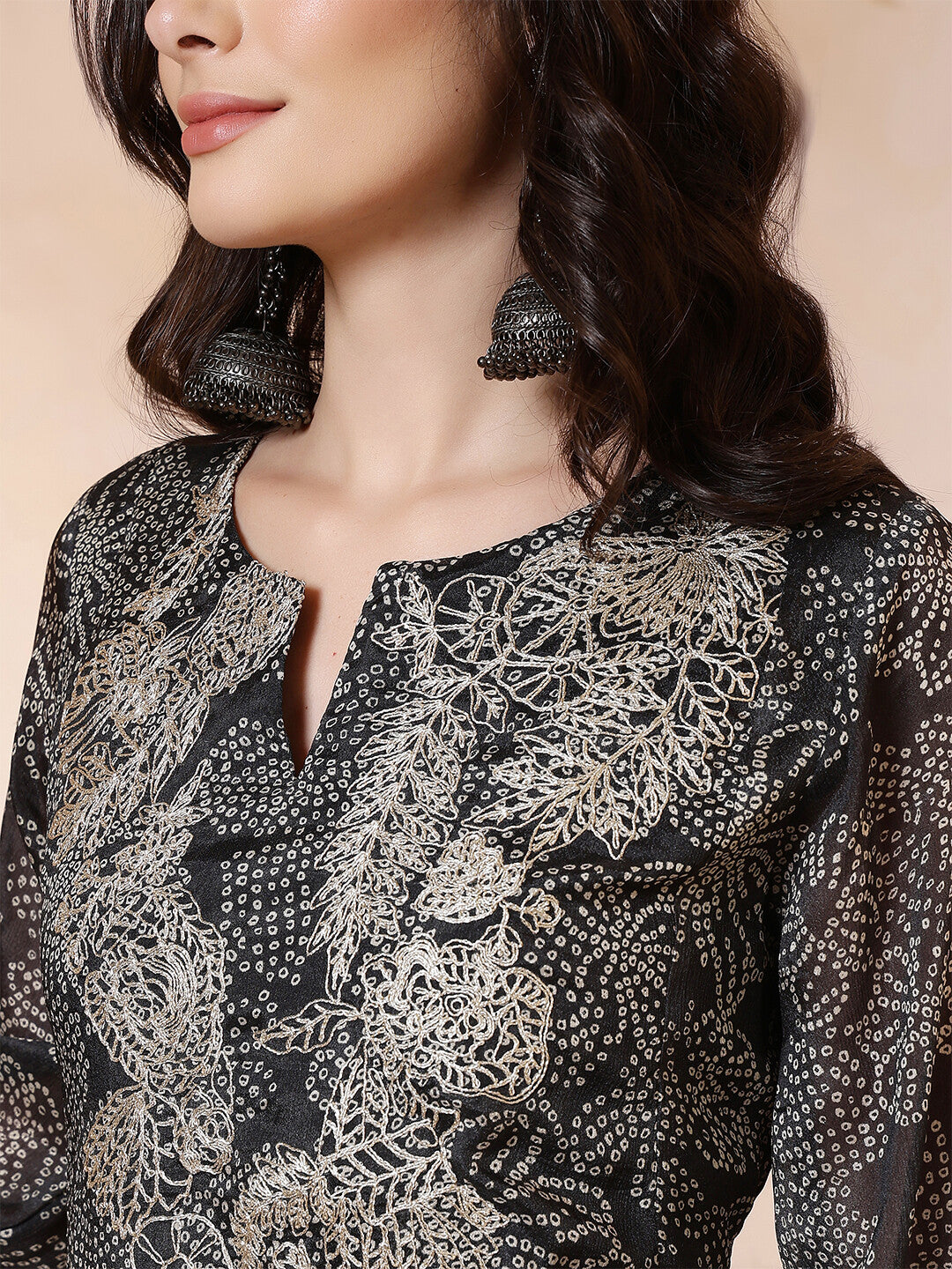 Bandhani Embroidered Straight Kurta & Trousers Sets