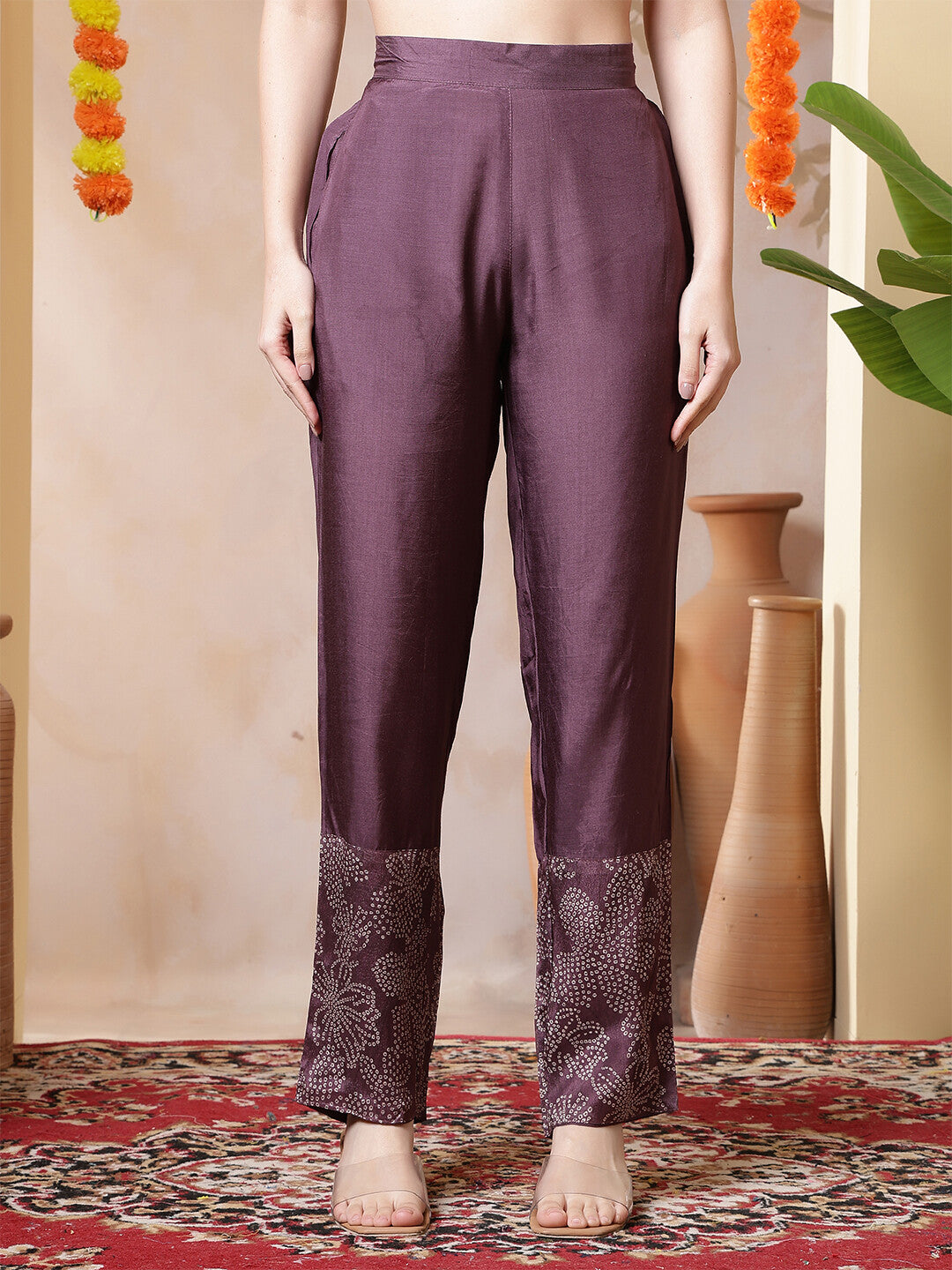 Bandhani Embroidered Straight Kurta & Trousers Sets