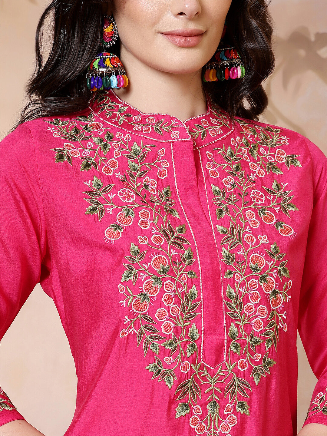Floral Embroidered Straight Kurta & Trousers Sets