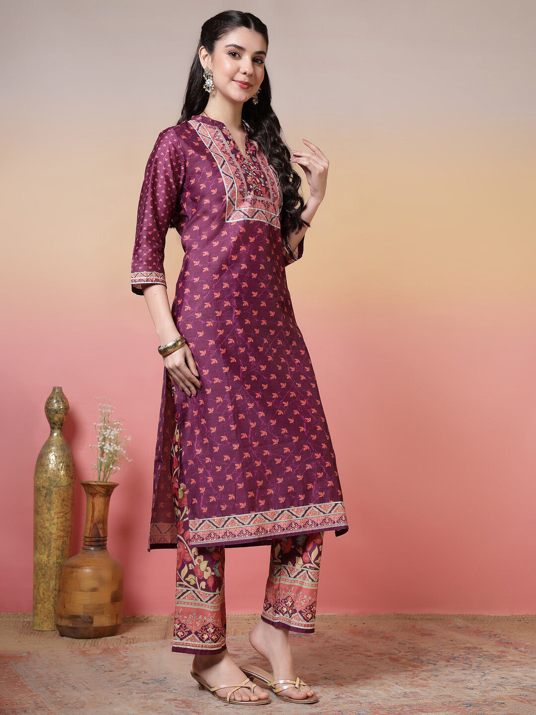 Floral Printed Straight Kurta & Trousers Sets