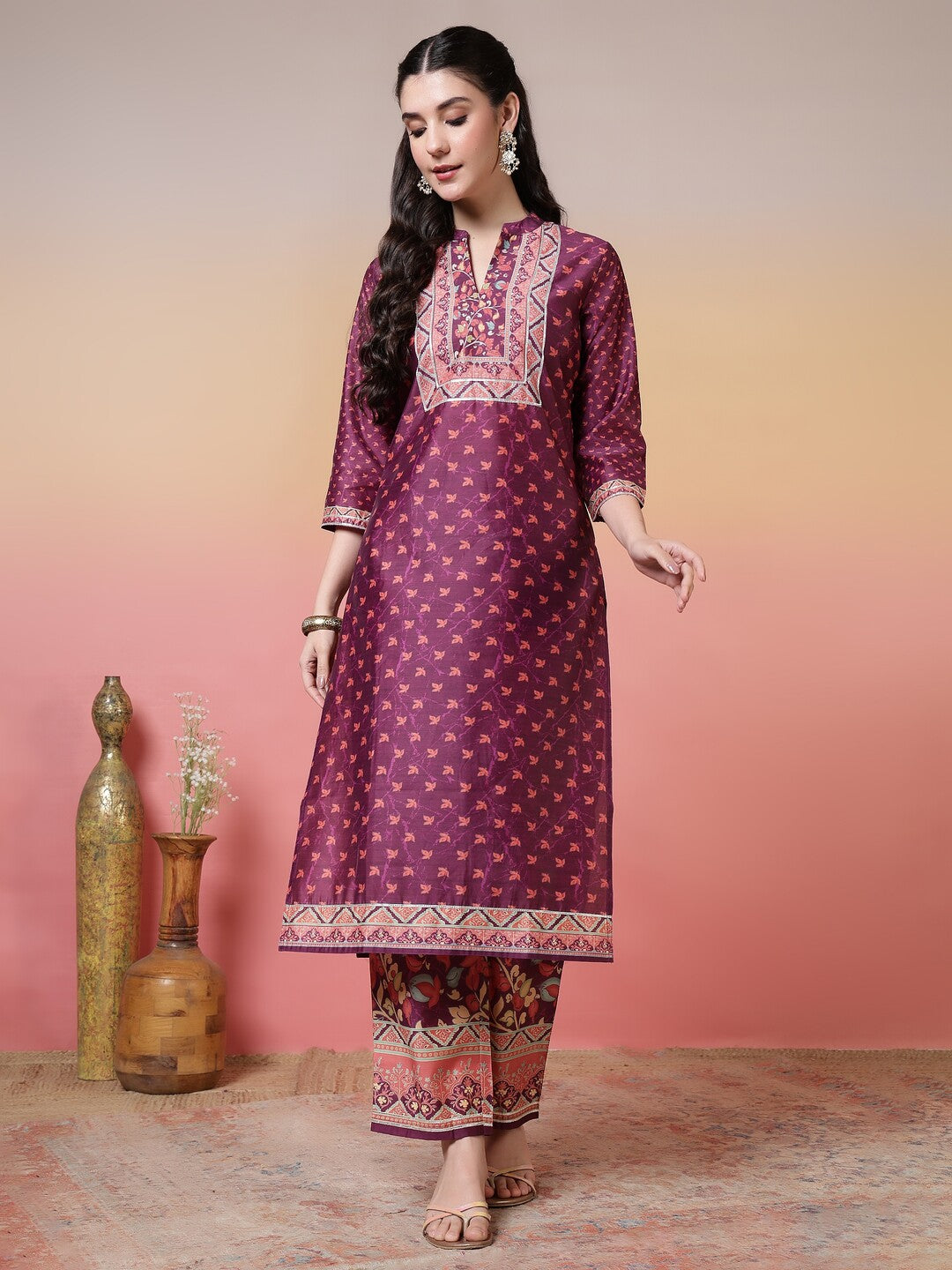 Floral Printed Straight Kurta & Trousers Sets
