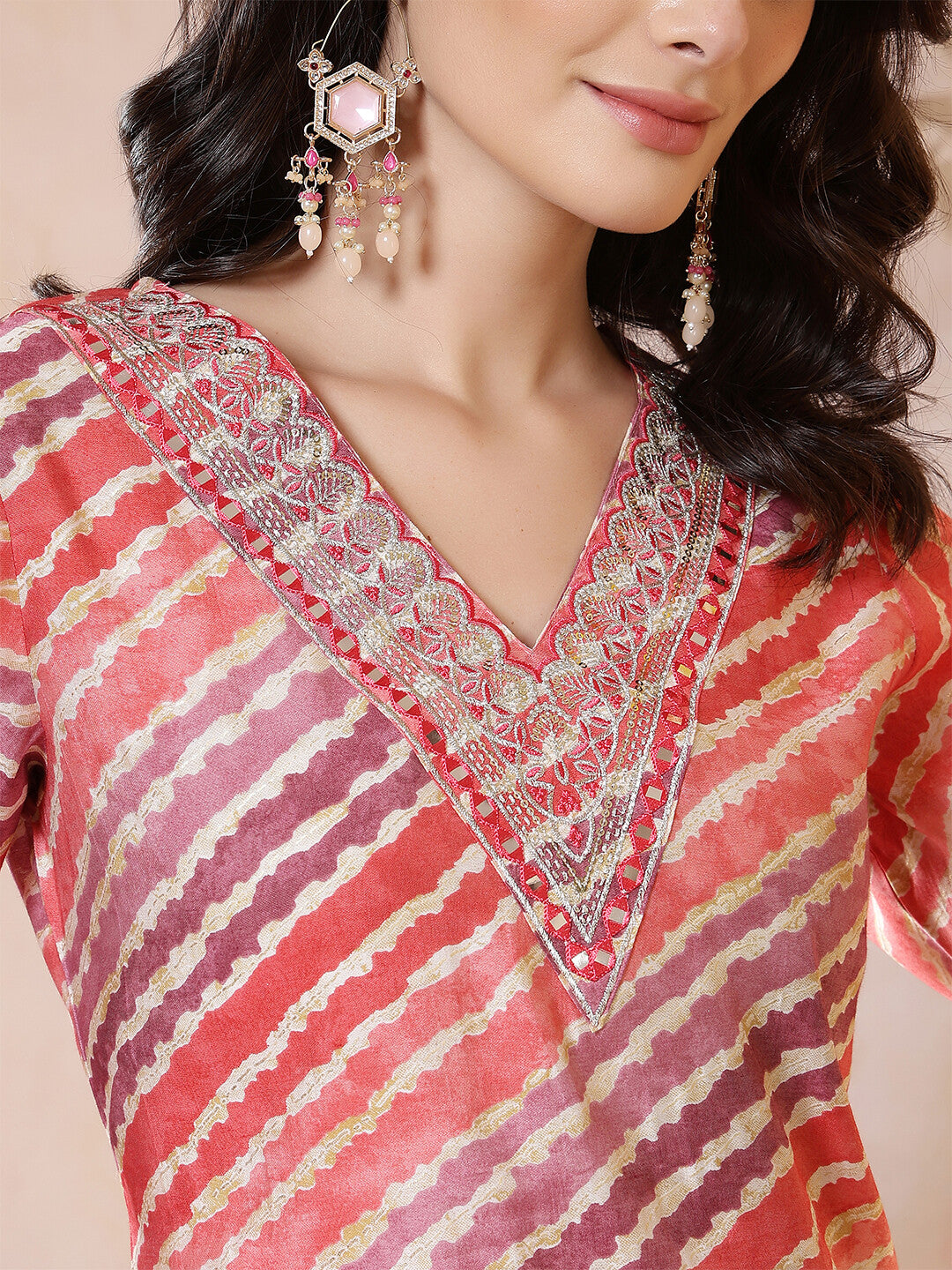 Leheriya Embroidered Straight Kurta & Trousers Sets