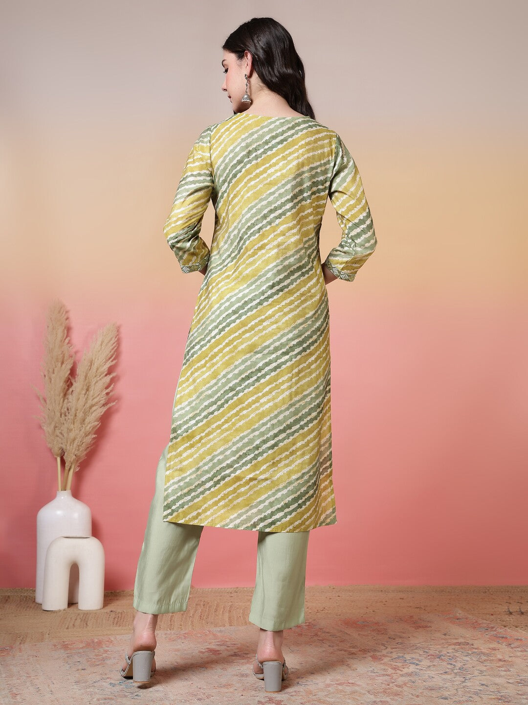 Leheriya Embroidered Straight Kurta & Trousers Sets