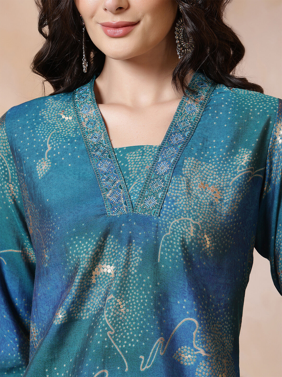 Floral Embroidered Straight Kurta & Trousers Sets