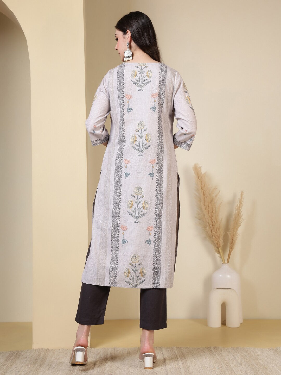 Floral Embroidered Straight Kurta & Trousers Sets