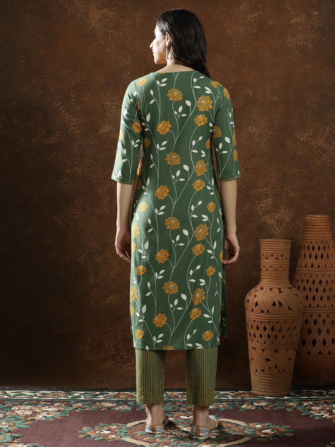 Floral Embroidered Straight Kurta & Trousers Sets