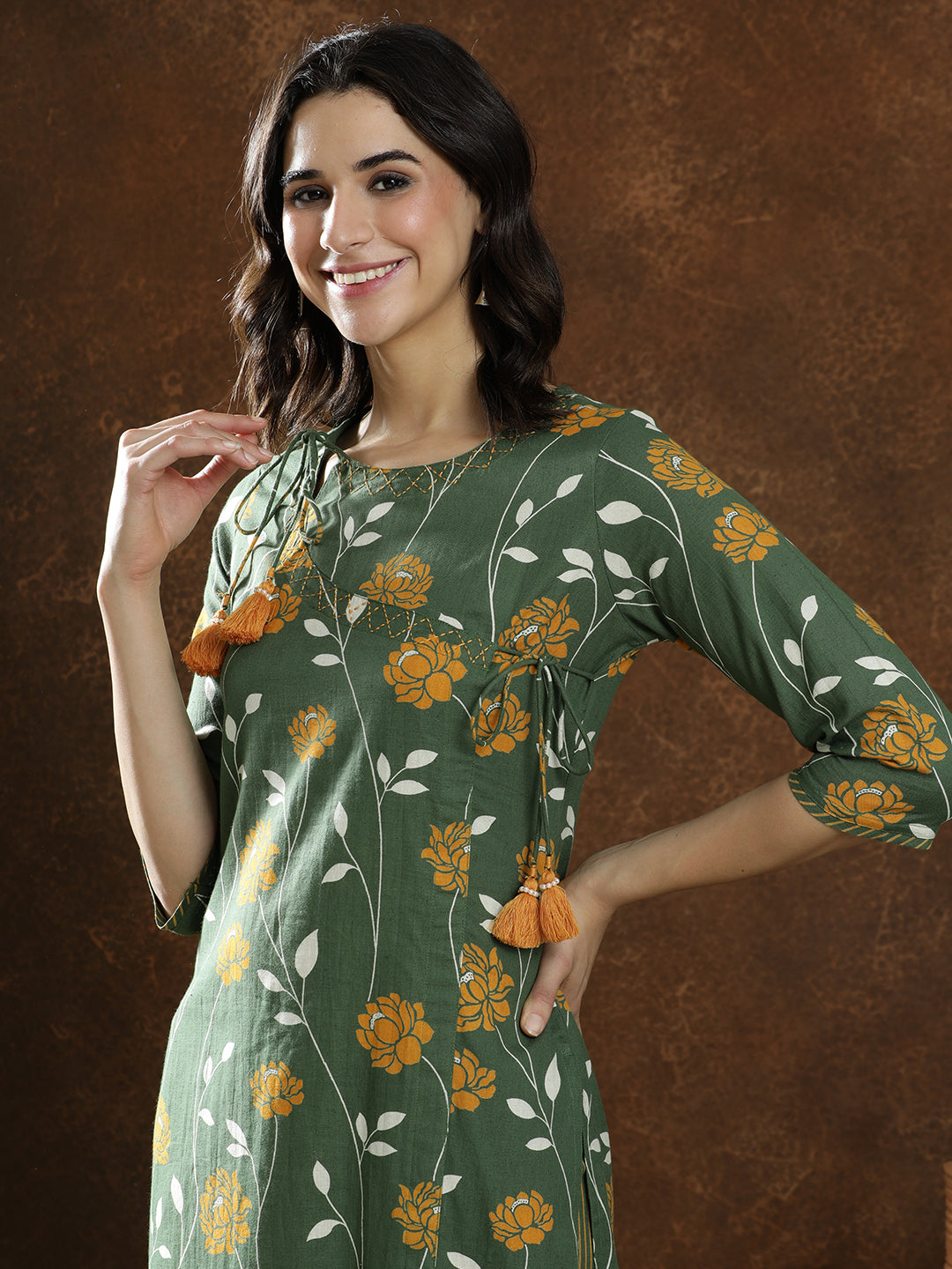 Floral Embroidered Straight Kurta & Trousers Sets