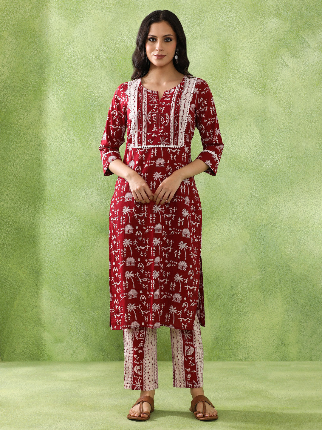 Floral Embroidered Straight Pure Cotton Kurta & Trousers Sets