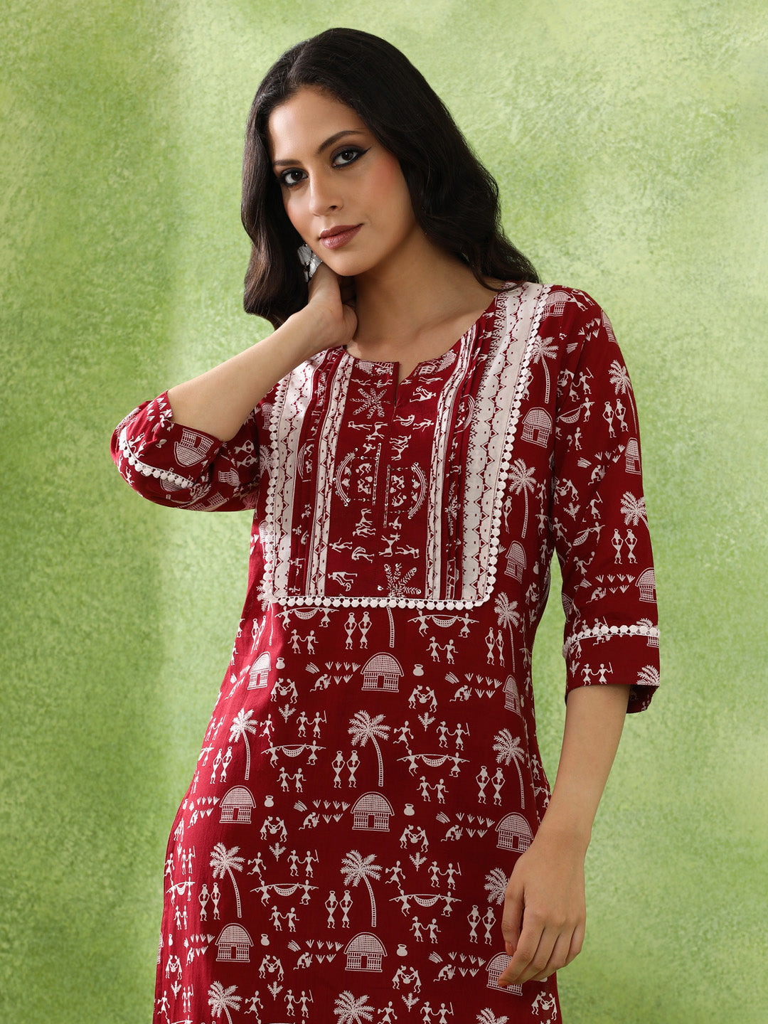 Floral Embroidered Straight Pure Cotton Kurta & Trousers Sets