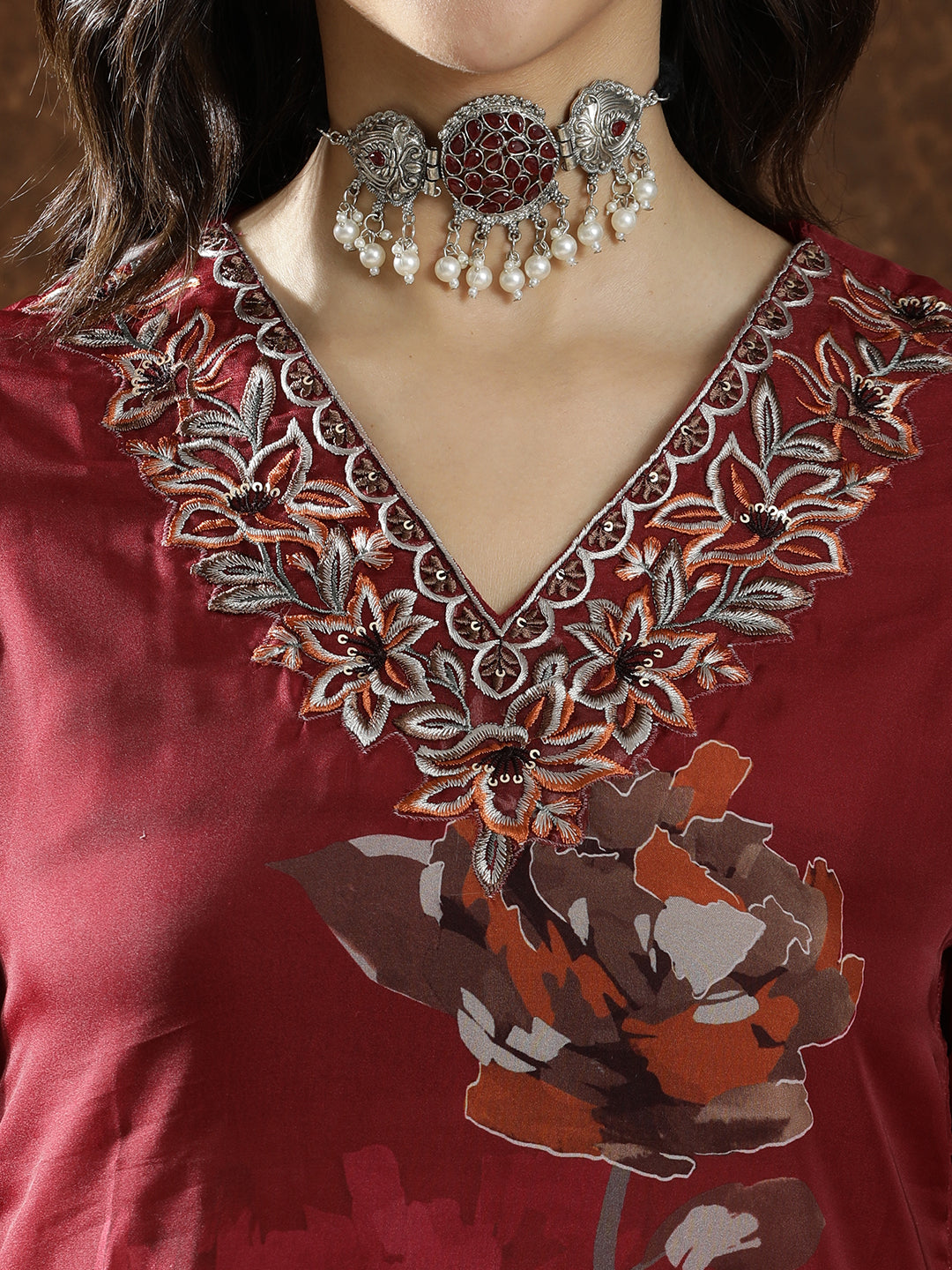 Floral Embroidered Straight Kurta & Trousers Sets