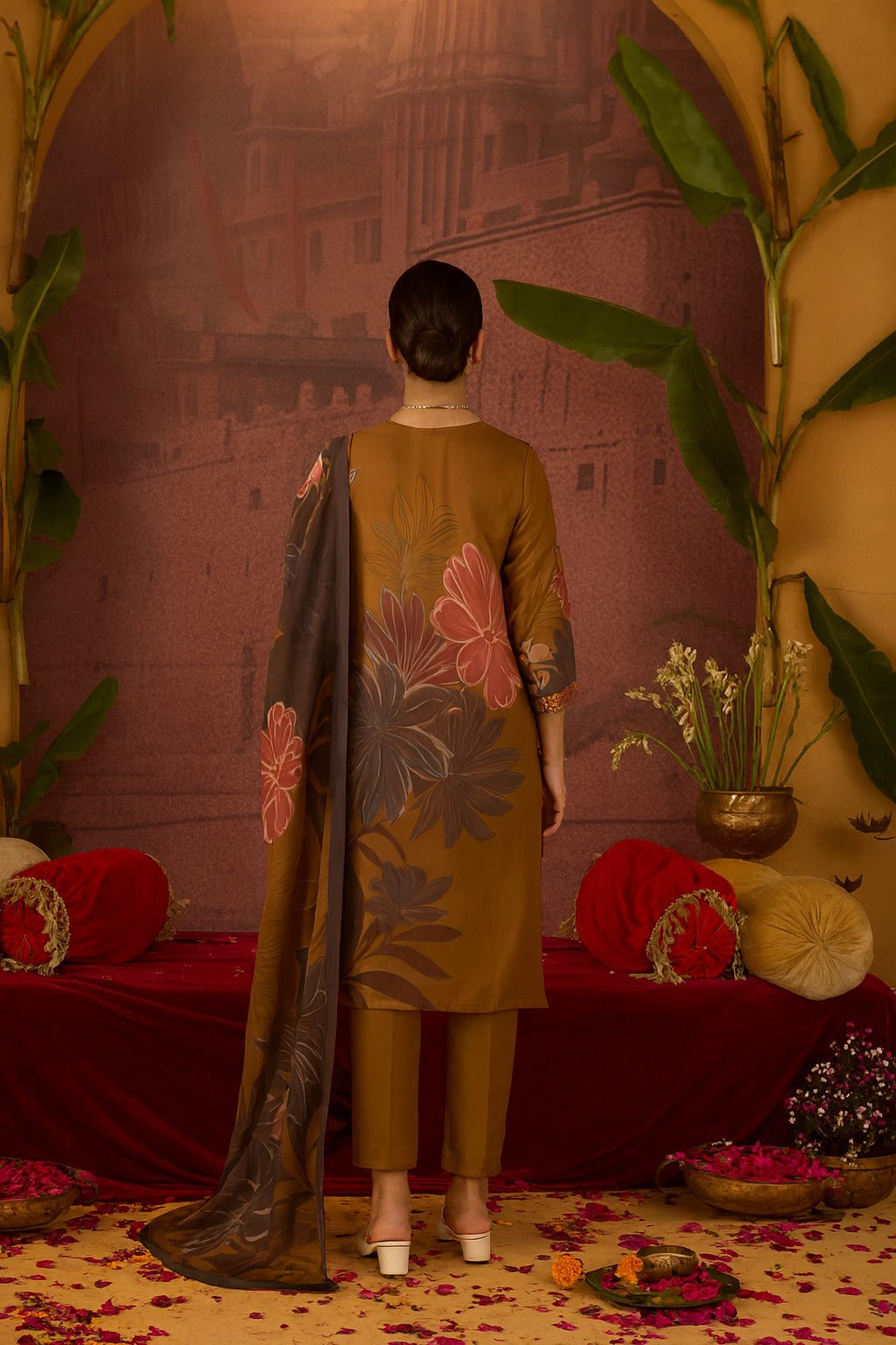 Floral Embroidered Straight Organza Kurta & Trousers Sets