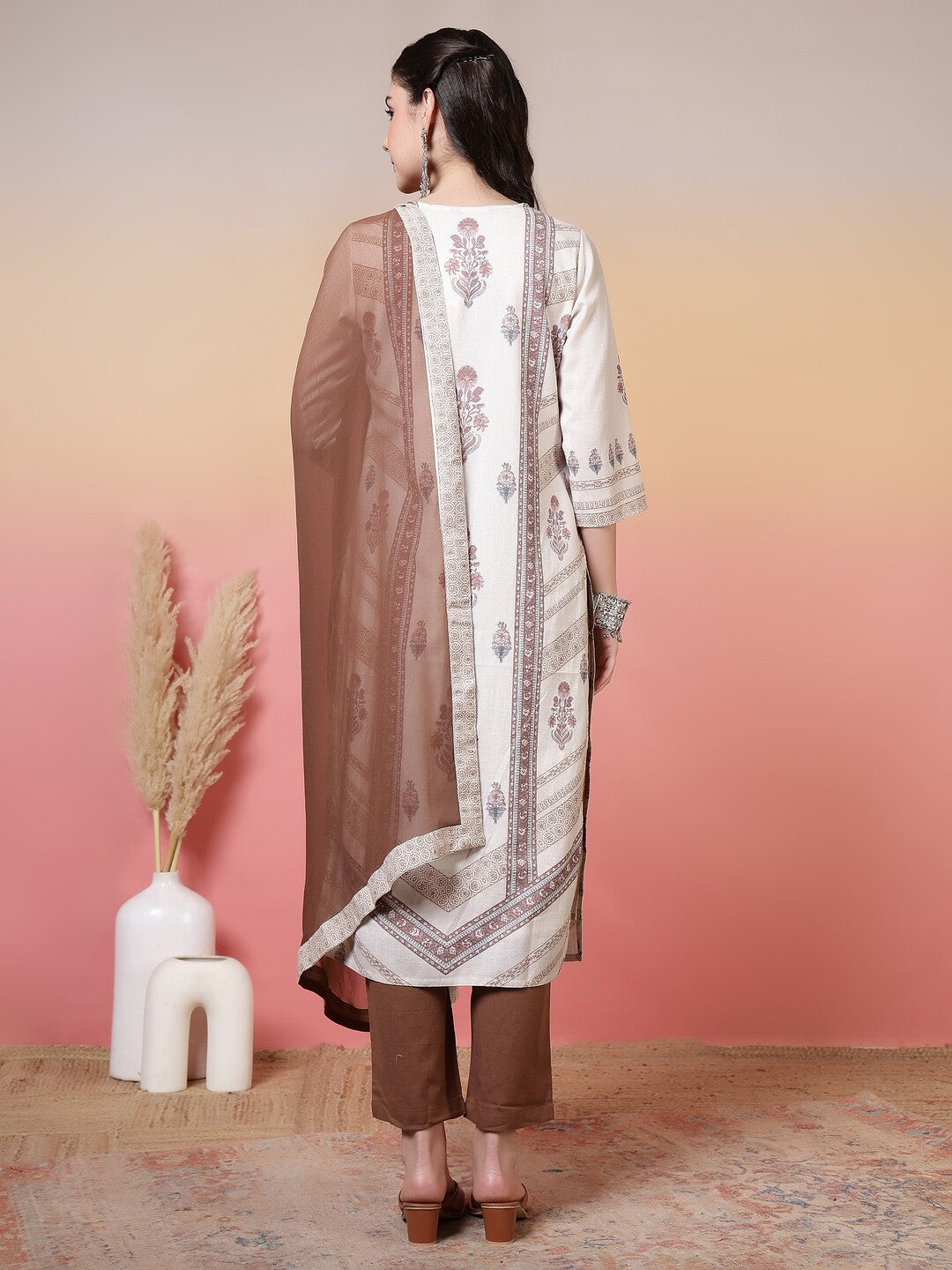 Floral Embroidered Straight Kurta & Trousers Sets