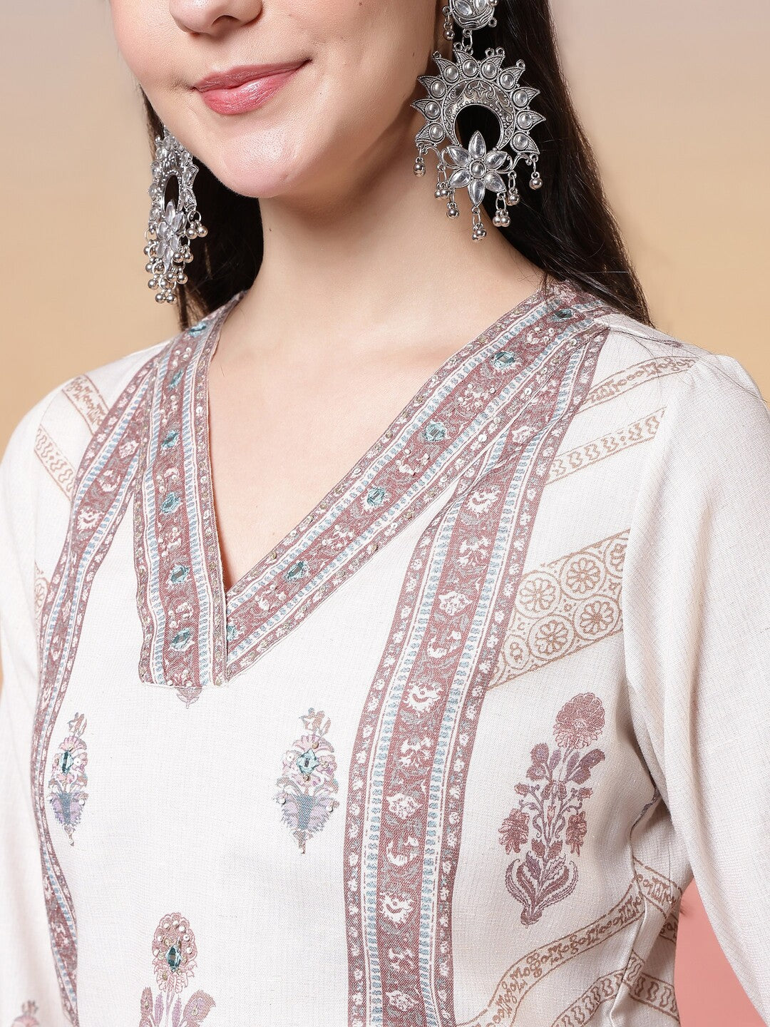 Floral Embroidered Straight Kurta & Trousers Sets