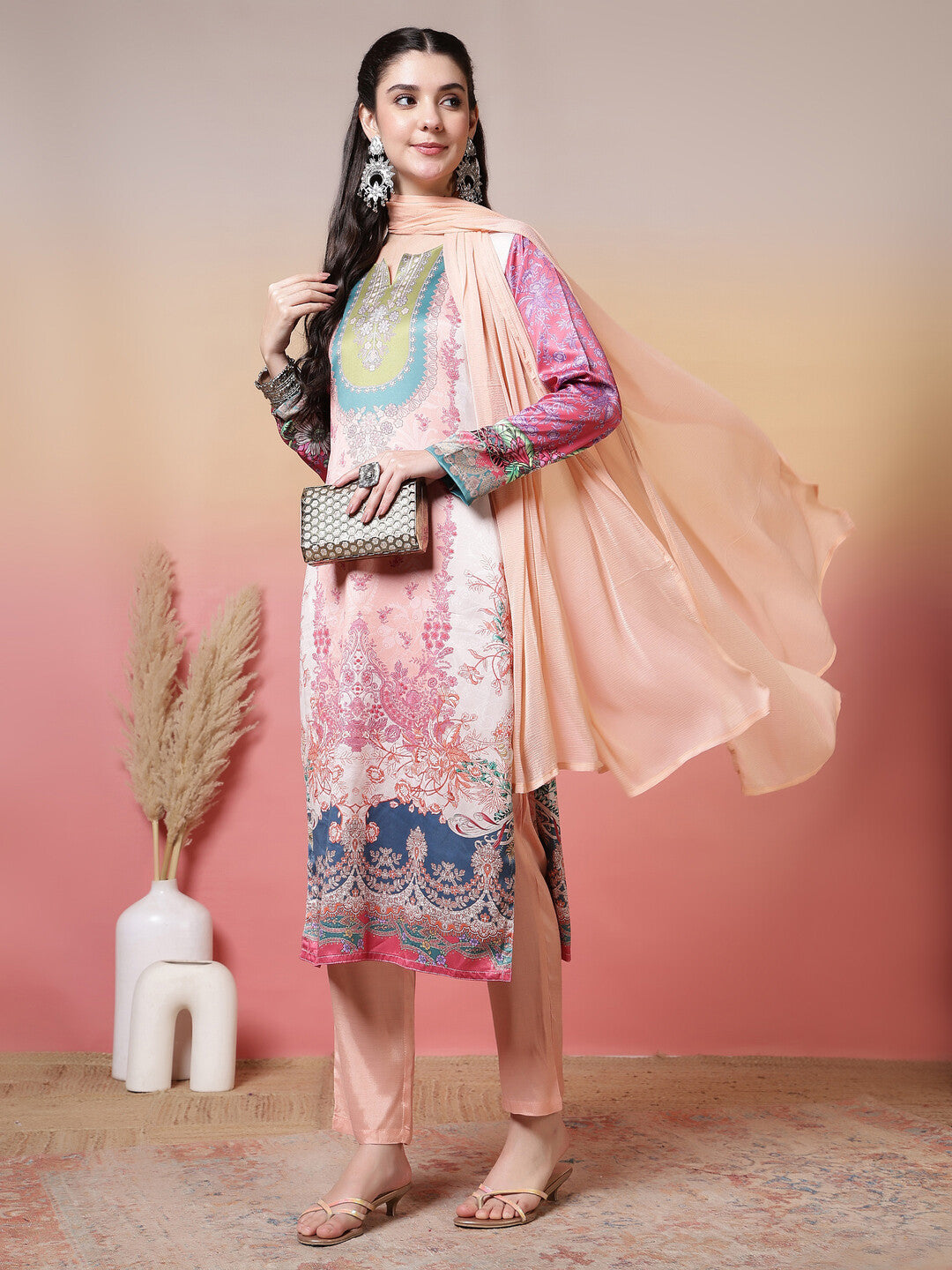 Floral Printed Straight Kurta & Trousers Sets